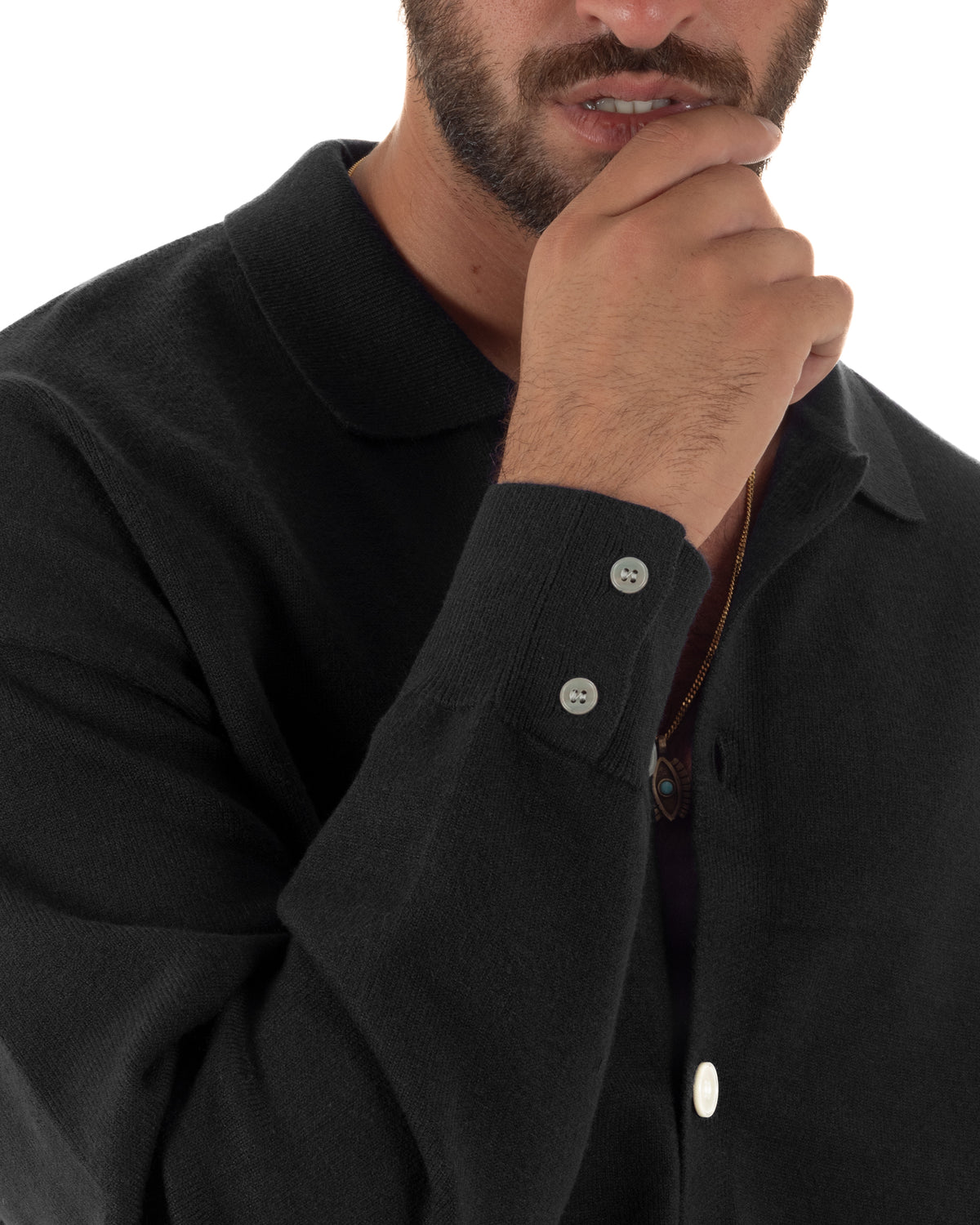Cardigan uomo con bottoni maglione con colletto polo nero GIOSAL-M3110A