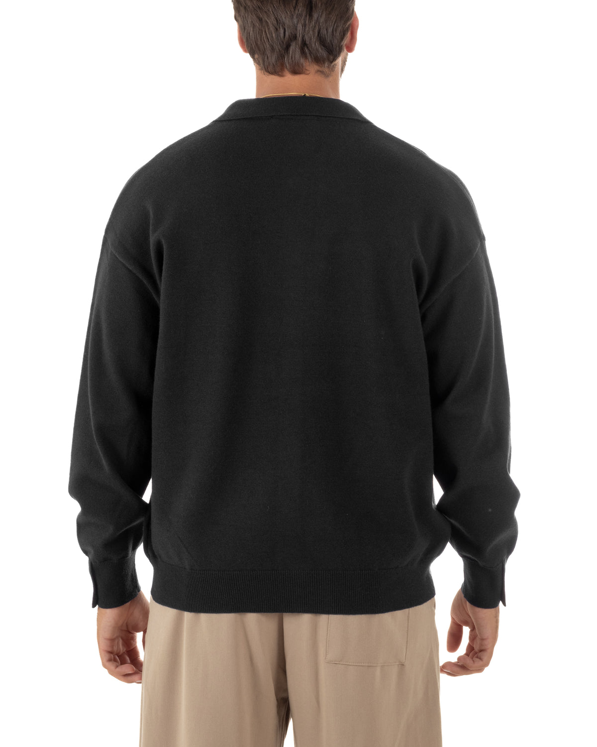 Cardigan uomo con bottoni maglione con colletto polo nero GIOSAL-M3110A