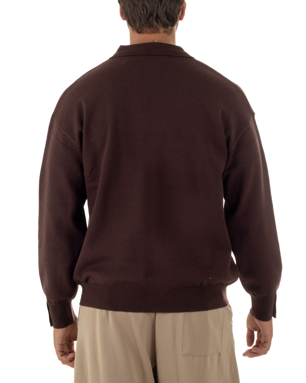 Cardigan uomo con bottoni maglione con colletto polo marrone GIOSAL-M3111A