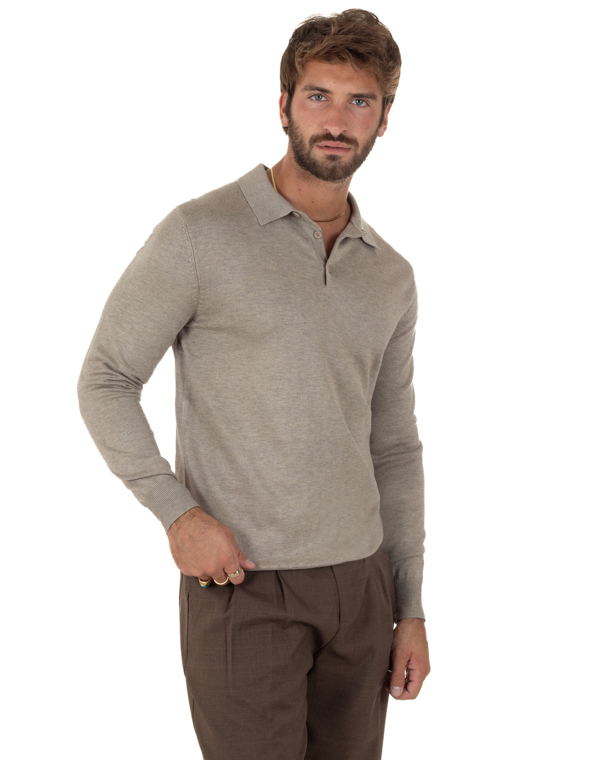 Maglia uomo casual M3115A in tonalità beige melangiata
