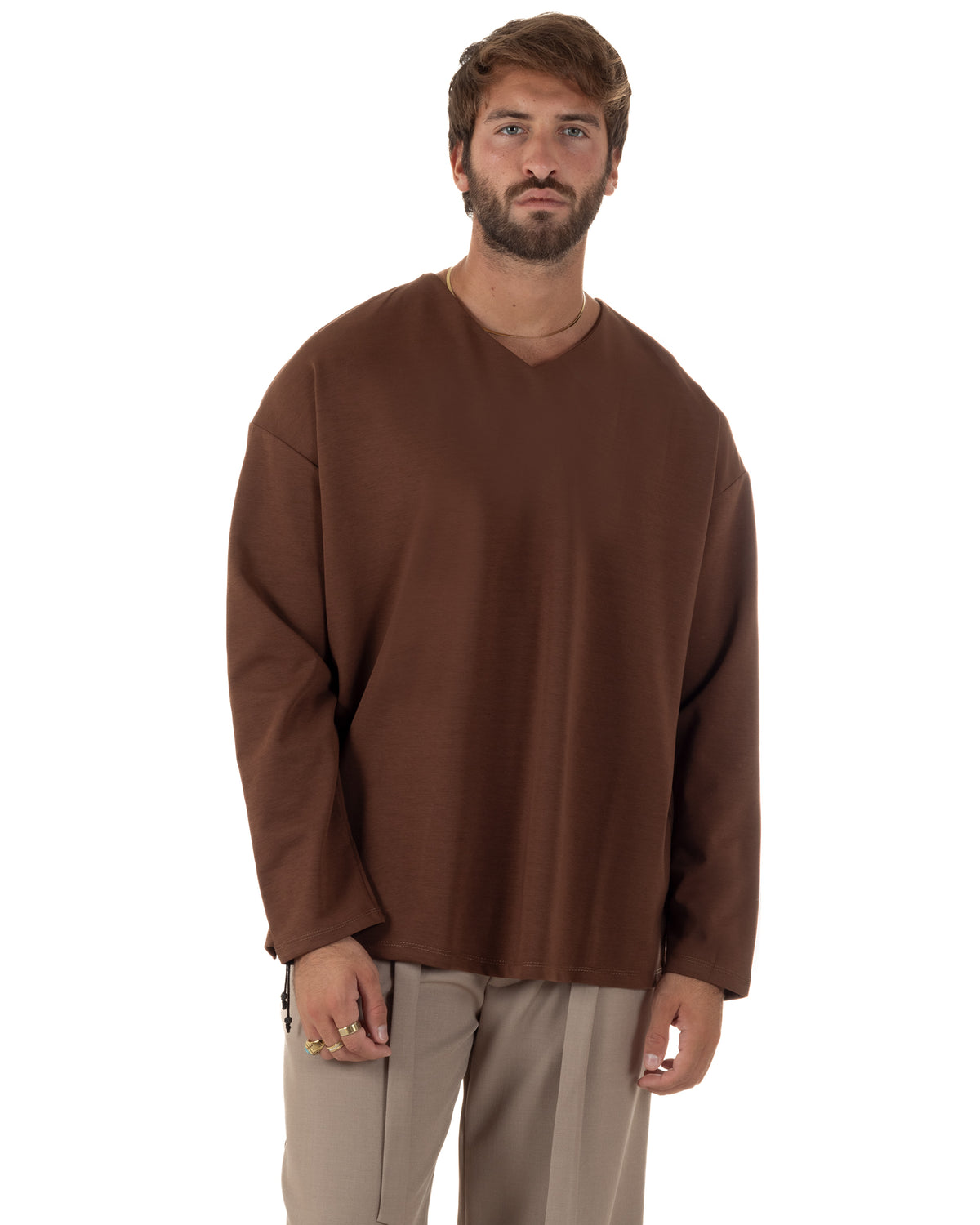 T-shirt long sleeve GIOSAL marrone dalla vestibilità ampia