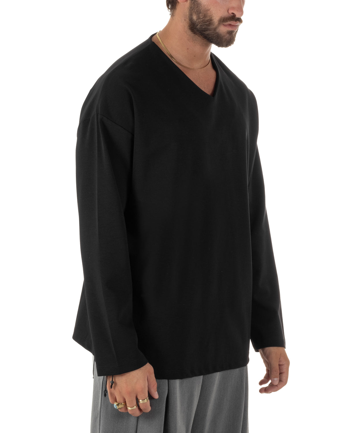 T-shirt long sleeve GIOSAL nera dalla vestibilità ampia