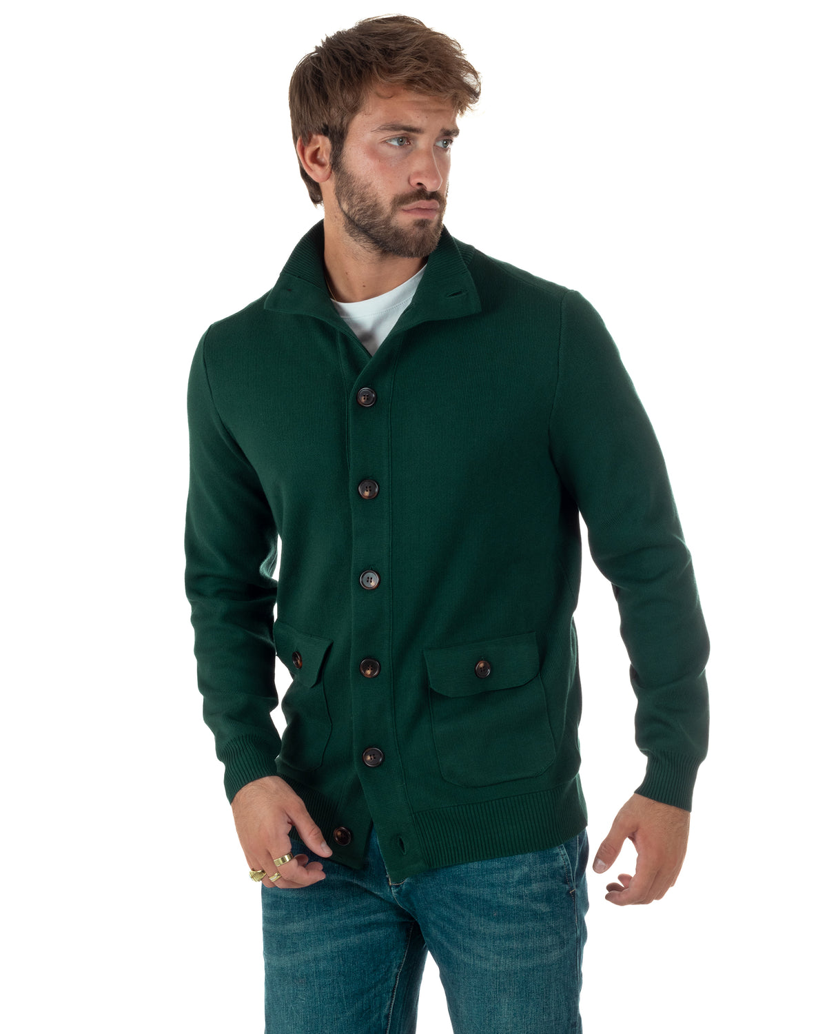 Cardigan uomo maglia con collo bottoni giacca petrolio GIOSAL-M3121A