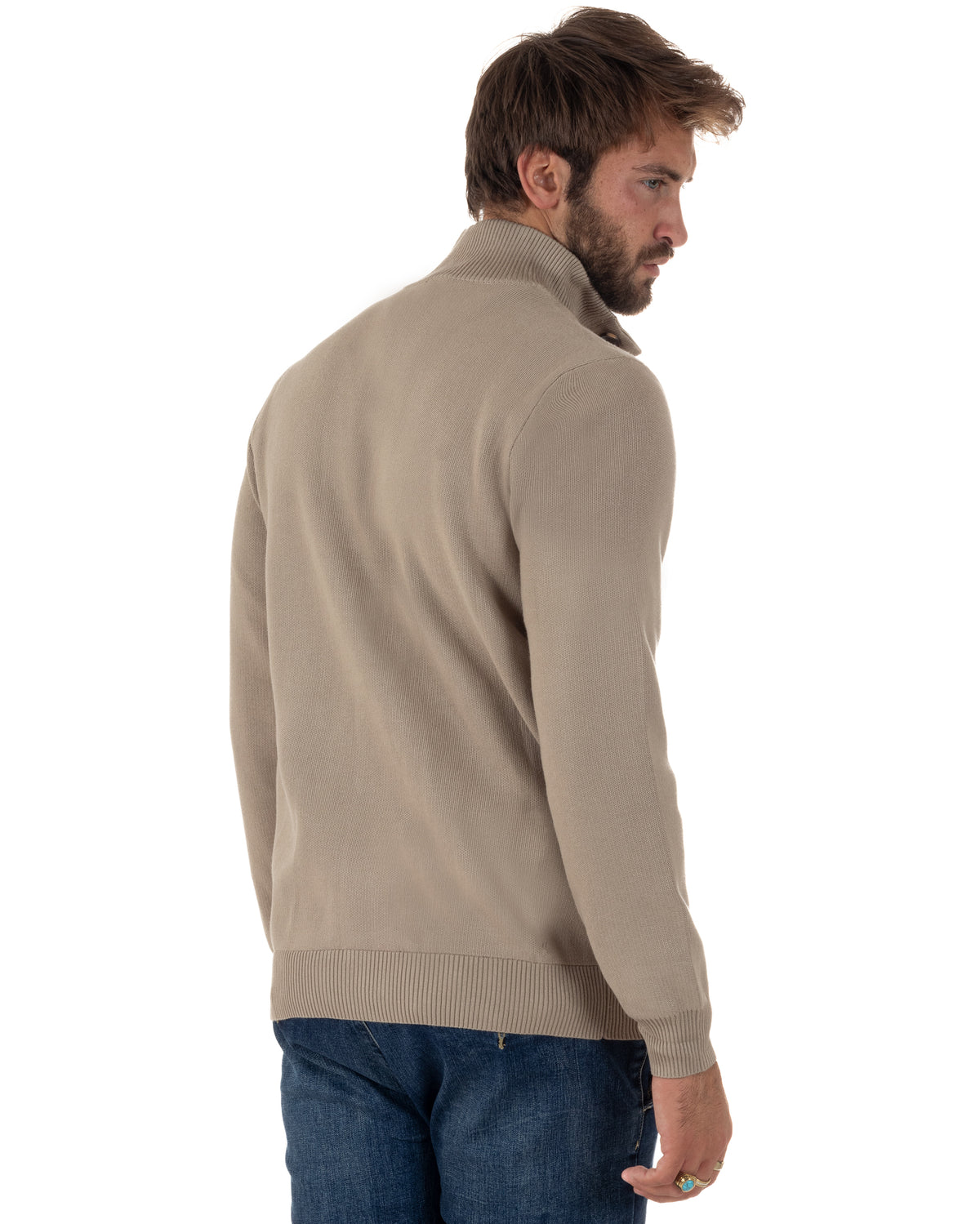 Cardigan uomo maglia con collo bottoni giacca beige GIOSAL-M3122A