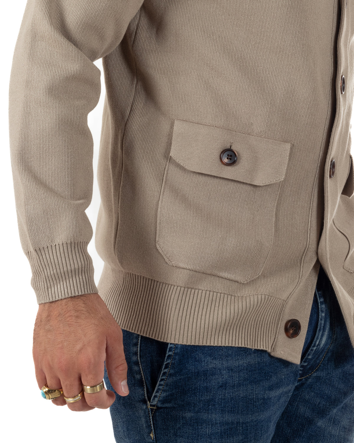 Cardigan uomo maglia con collo bottoni giacca beige GIOSAL-M3122A
