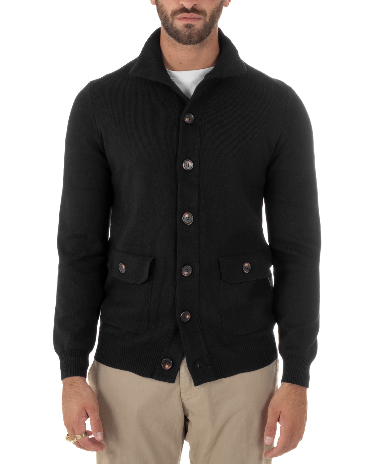 Cardigan uomo maglia con collo bottoni giacca nero GIOSAL-M3124A