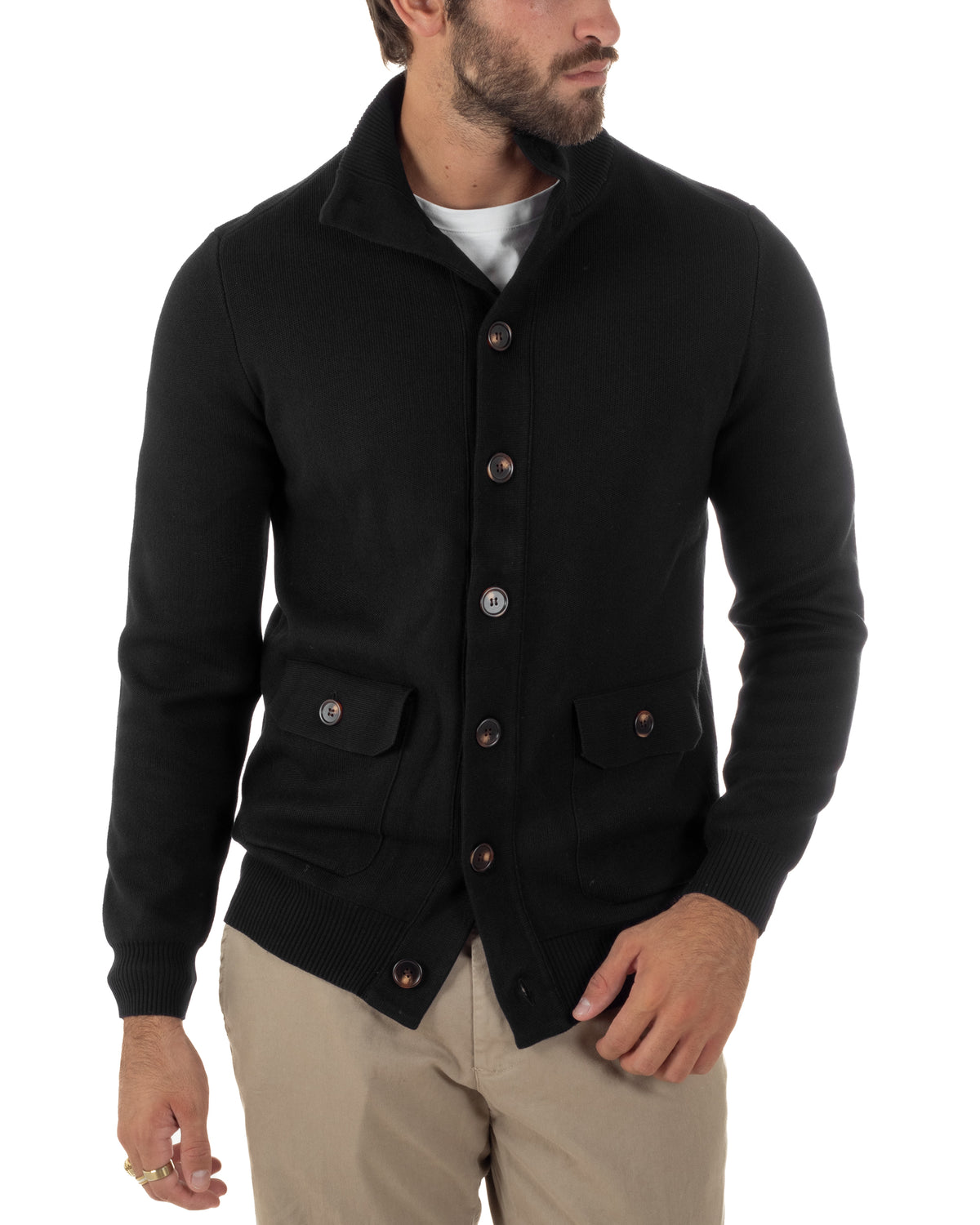 Cardigan uomo maglia con collo bottoni giacca nero GIOSAL-M3124A