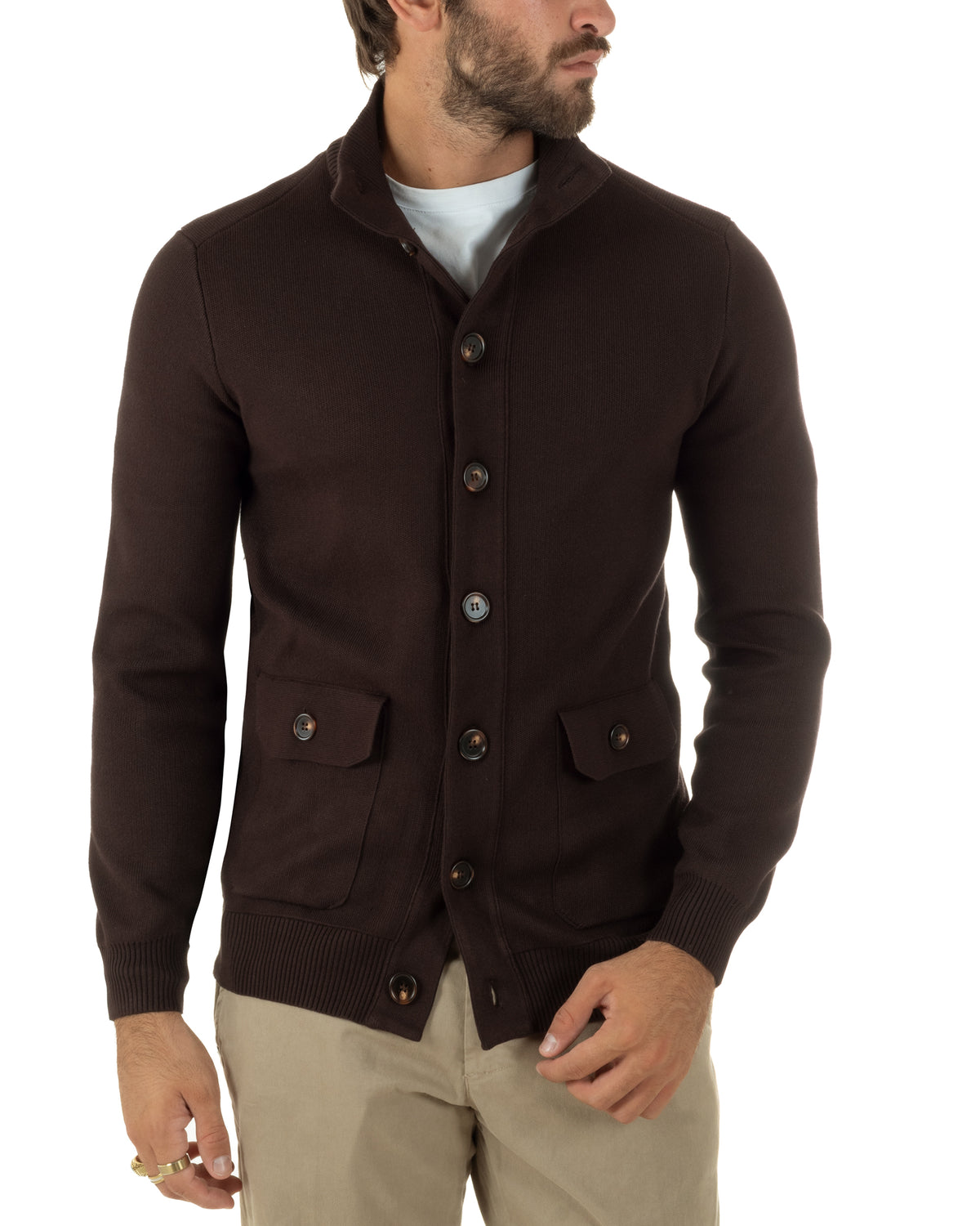 Cardigan uomo maglia con collo bottoni giacca marrone GIOSAL-M3125A