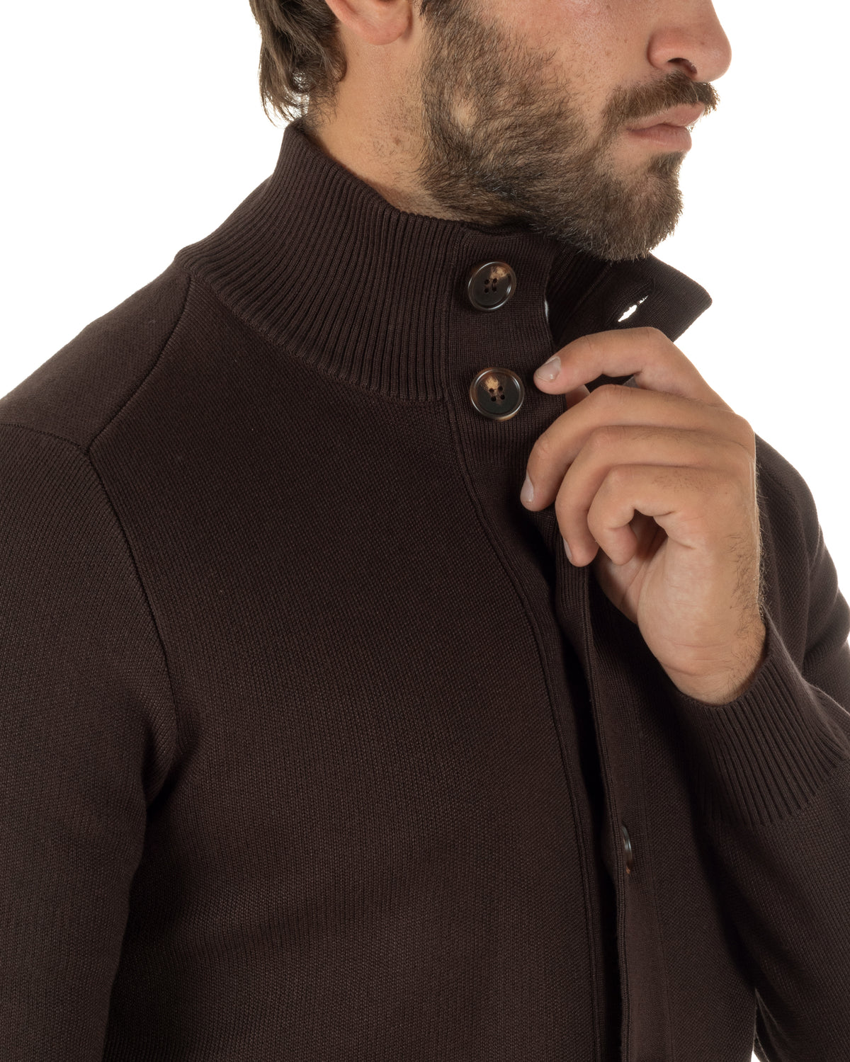 Cardigan uomo maglia con collo bottoni giacca marrone GIOSAL-M3125A