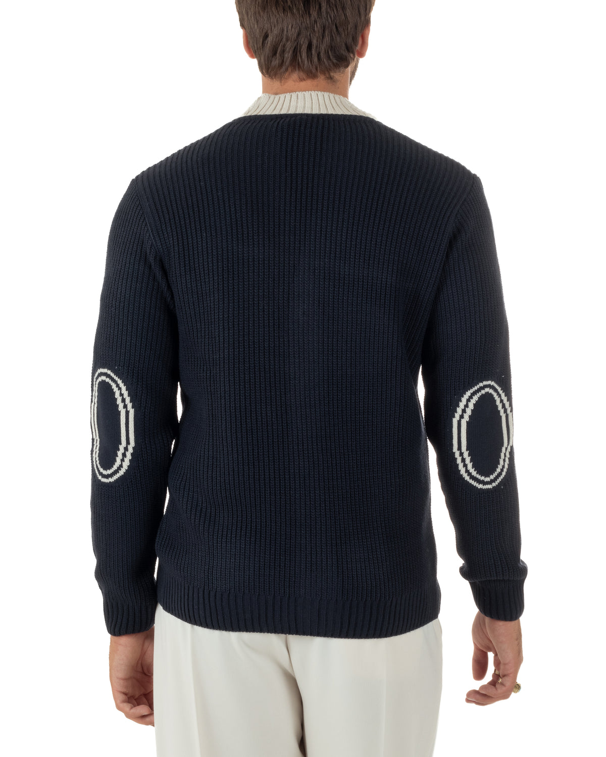 Cardigan giacca sciallata uomo maglia inglese con bottoni a contrasto blu BlackSunday-M3126A