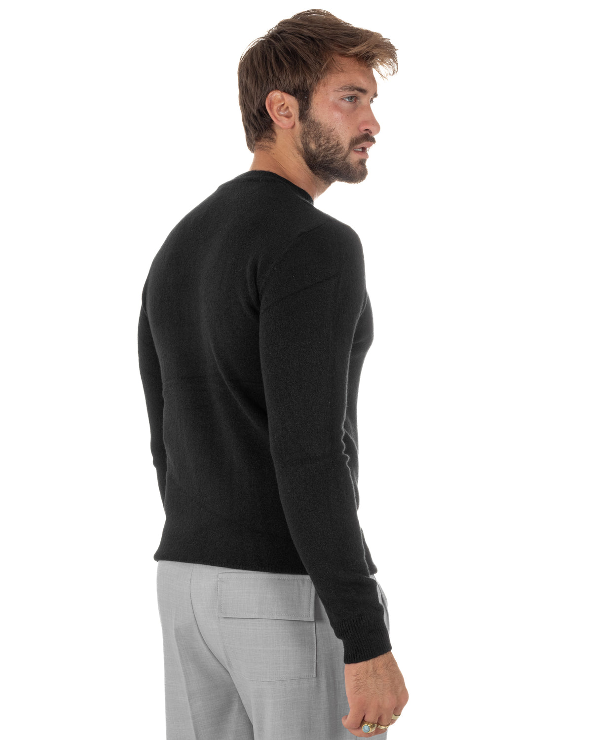 Maglioncino uomo girocollo ciniglia caldo basic nero GIOSAL-M3129A