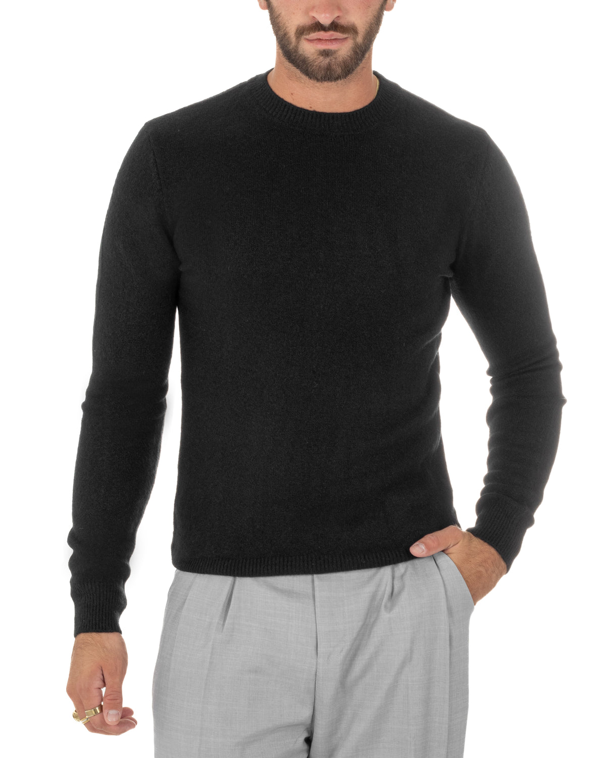 Maglioncino uomo girocollo ciniglia caldo basic nero GIOSAL-M3129A