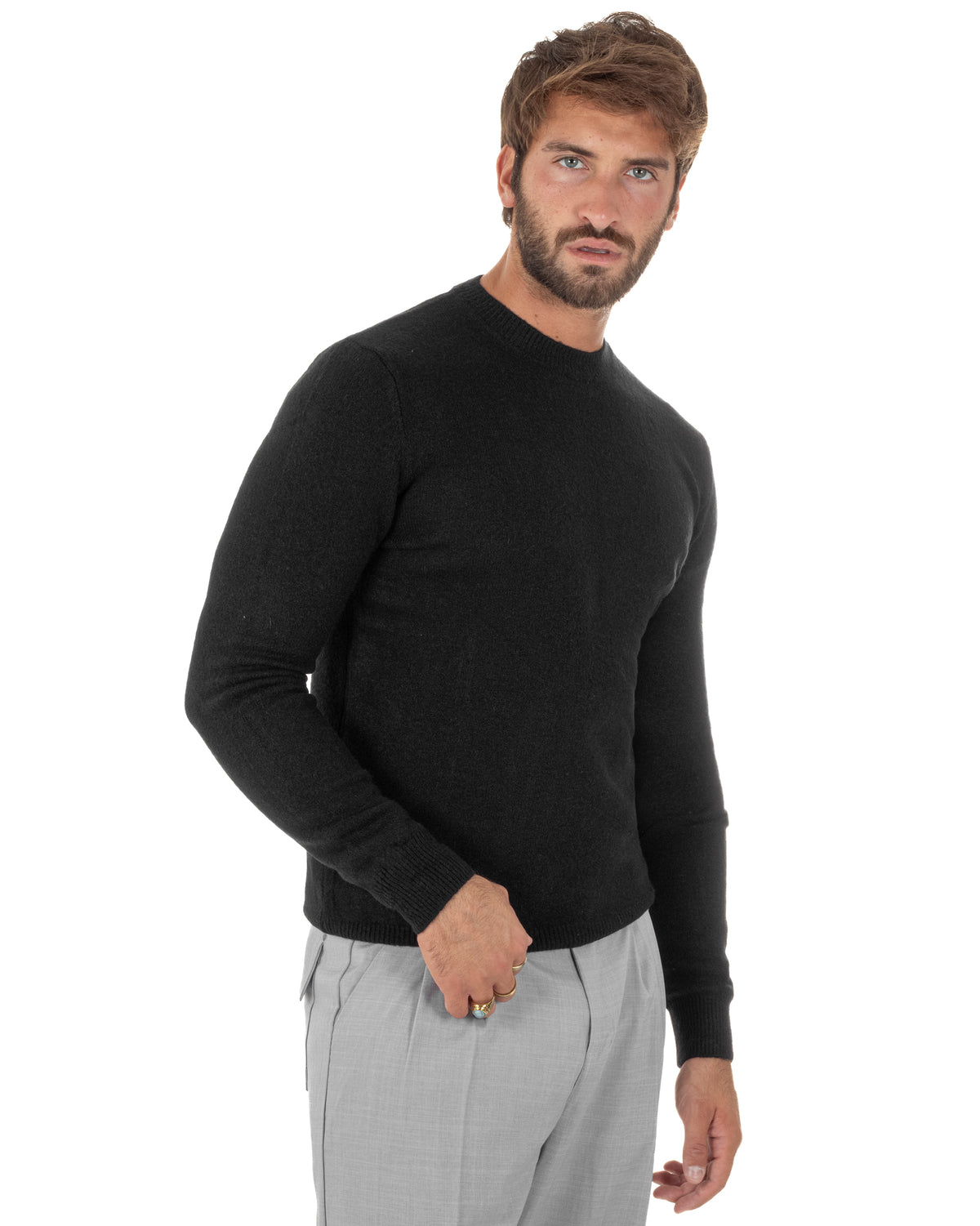 Maglioncino uomo girocollo ciniglia caldo basic nero GIOSAL-M3129A