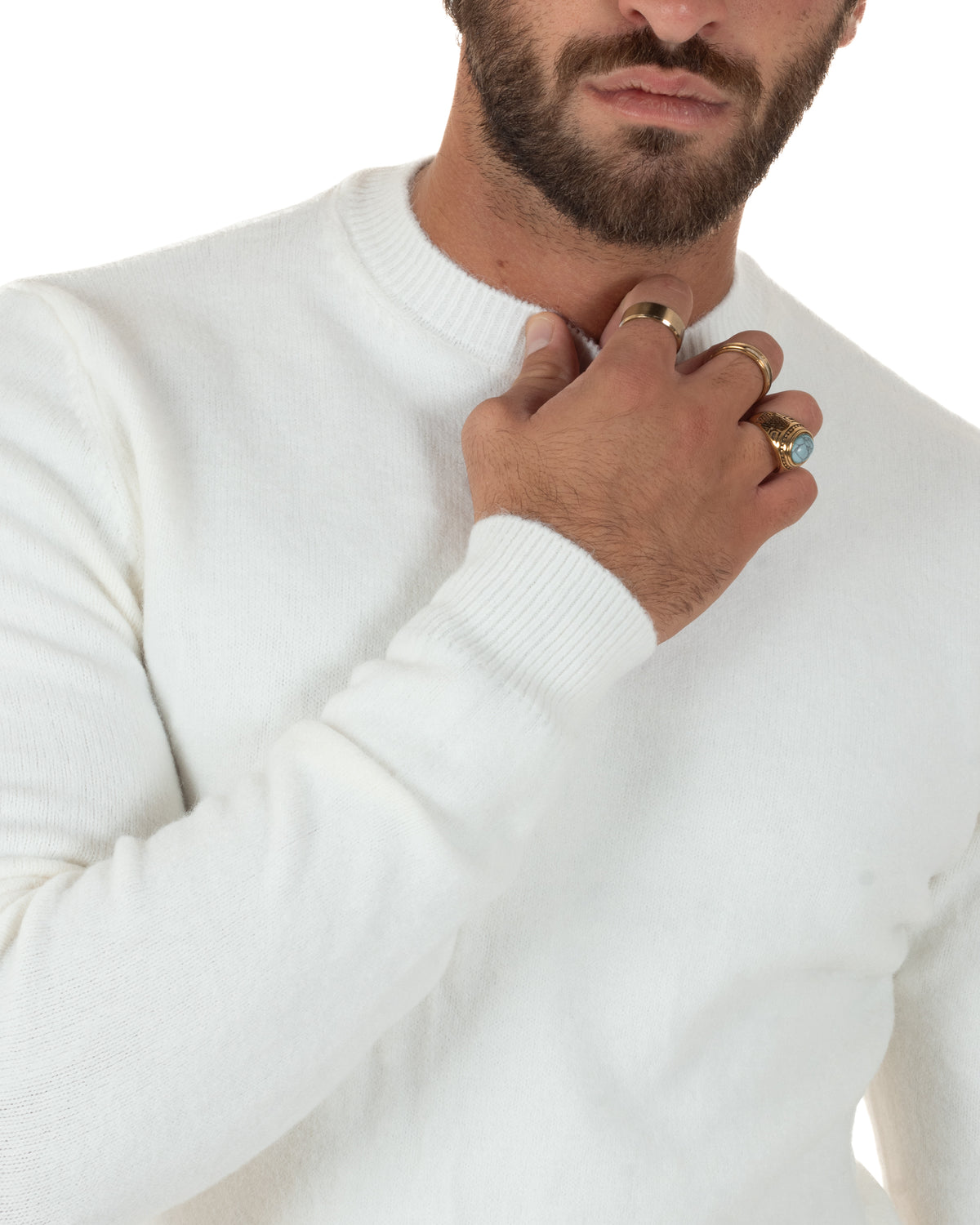 Maglioncino uomo girocollo ciniglia caldo basic bianco GIOSAL-M3131A