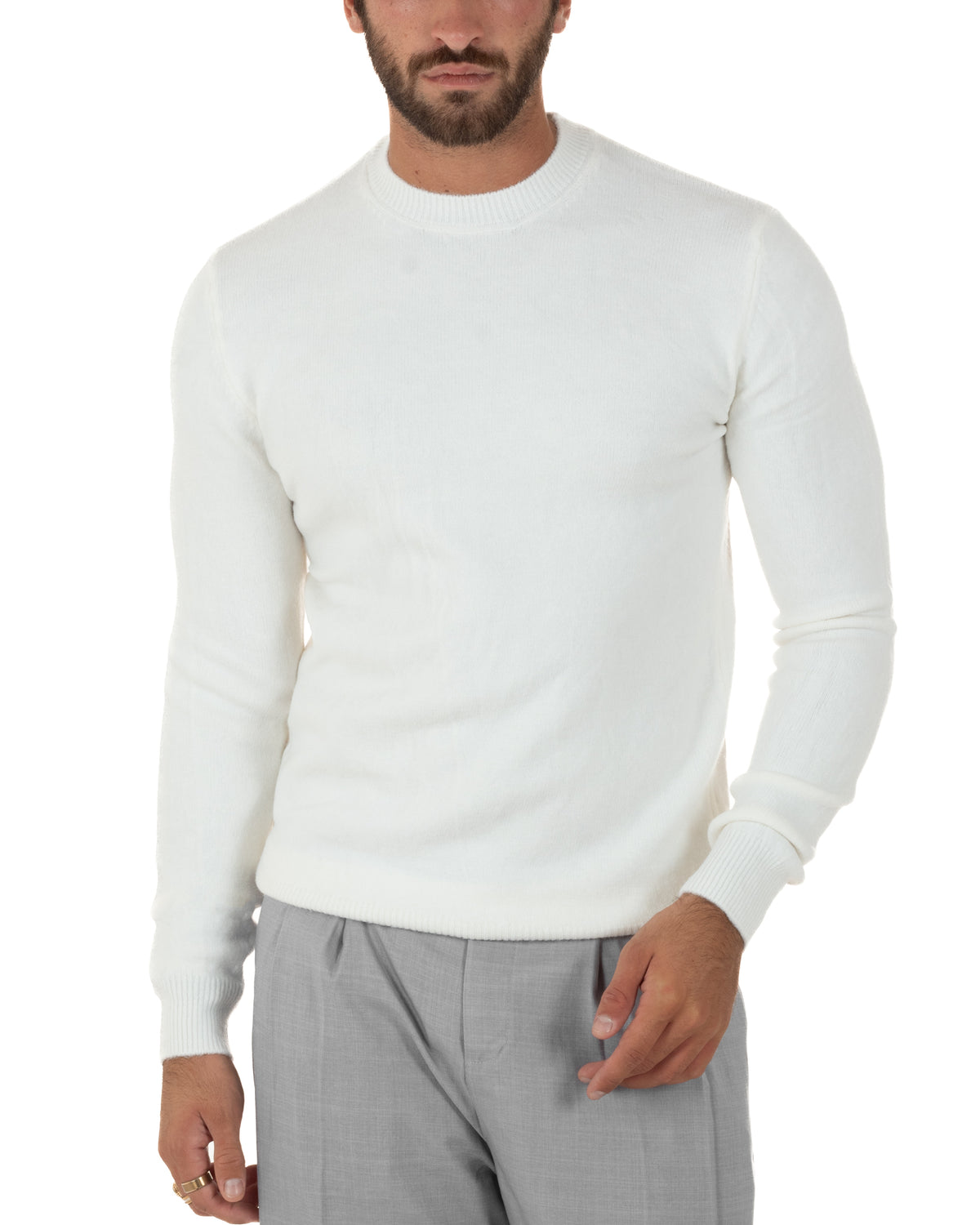 Maglioncino uomo girocollo ciniglia caldo basic bianco GIOSAL-M3131A
