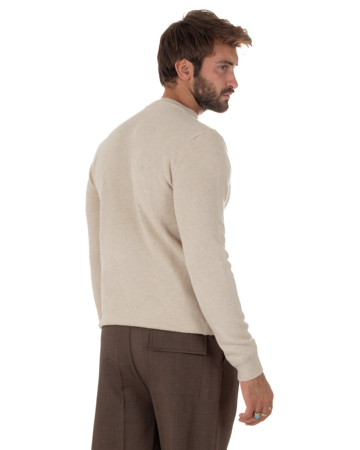 Maglioncino uomo girocollo ciniglia caldo basic beige GIOSAL-M3132A