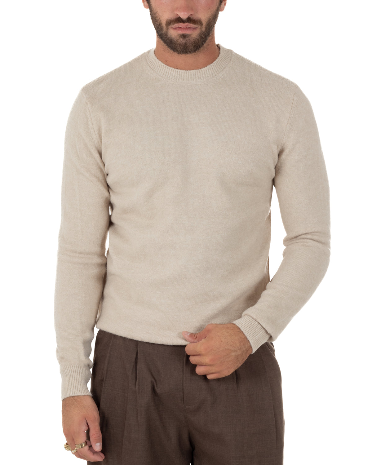 Maglioncino uomo girocollo ciniglia caldo basic beige GIOSAL-M3132A