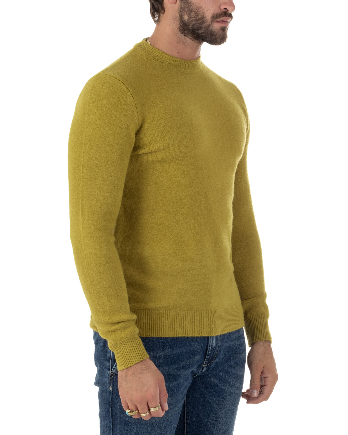 Maglioncino uomo girocollo ciniglia caldo basic verde ocra GIOSAL-M3133A