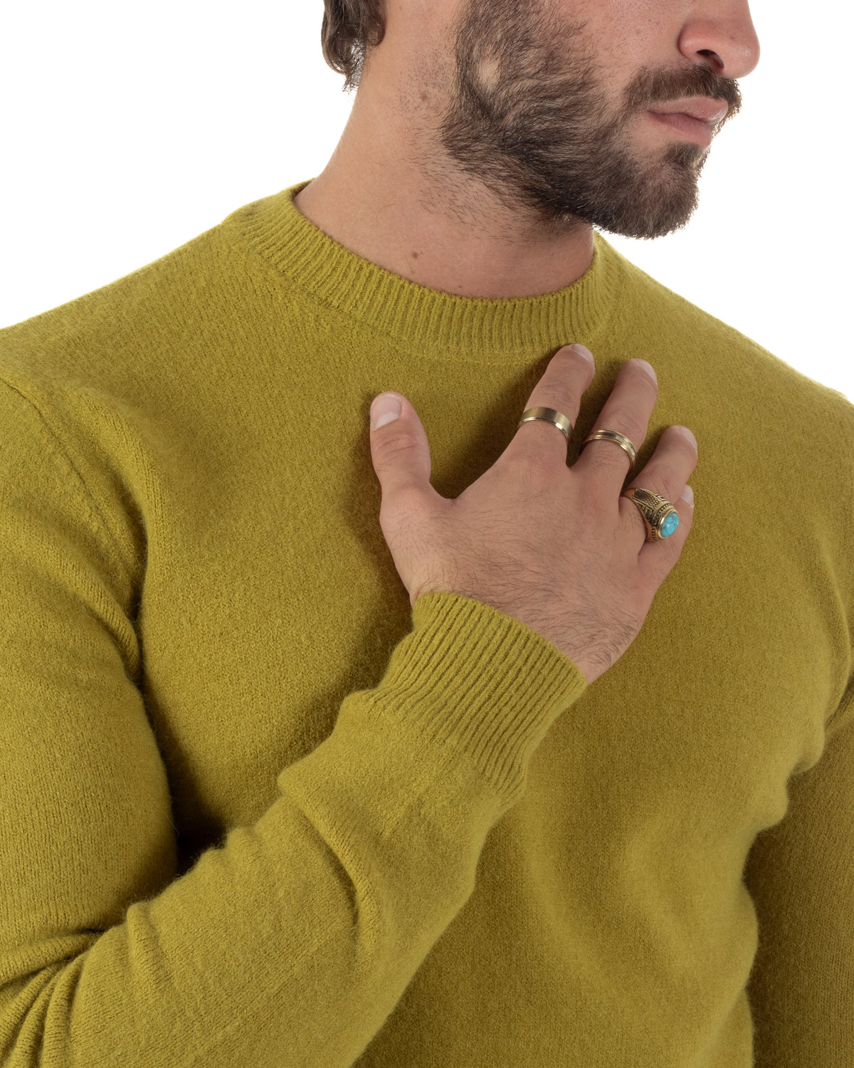Maglioncino uomo girocollo ciniglia caldo basic verde ocra GIOSAL-M3133A