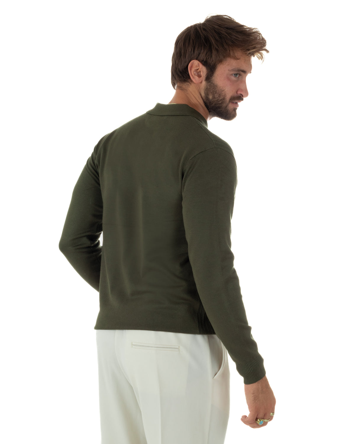 Polo maglia uomo colletto con bottoni coste verticali verde GIOSAL-M3134A