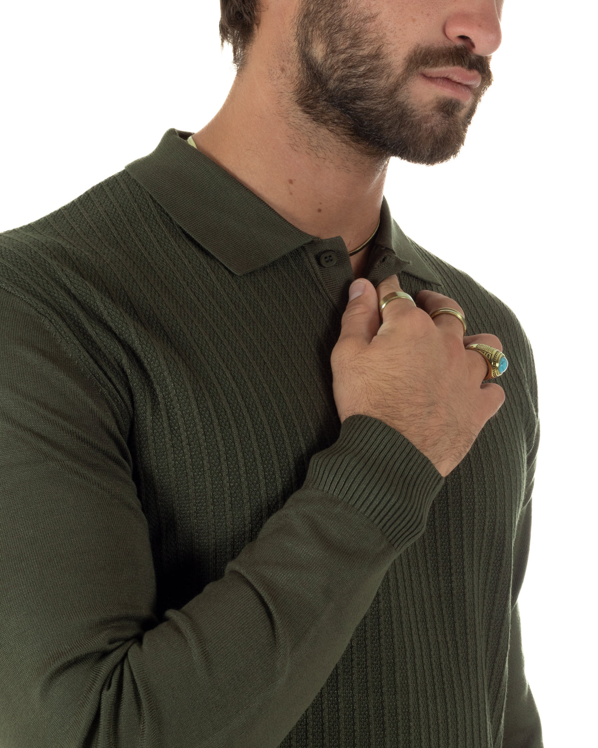 Polo maglia uomo colletto con bottoni coste verticali verde GIOSAL-M3134A