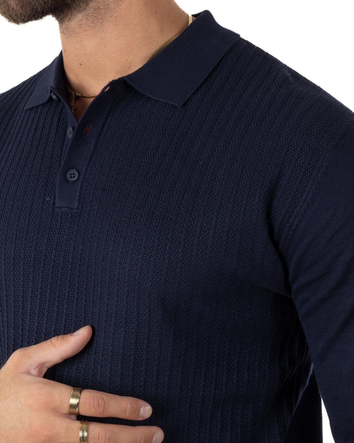 Polo maglia uomo colletto con bottoni coste verticali blu GIOSAL-M3135A