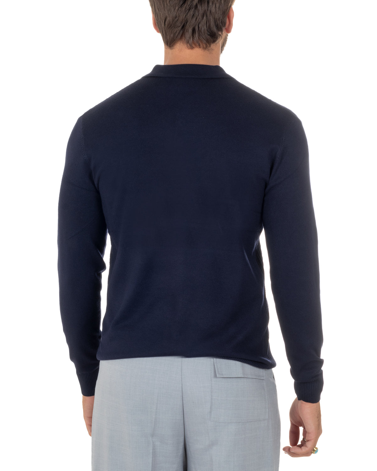 Polo maglia uomo colletto con bottoni coste verticali blu GIOSAL-M3135A