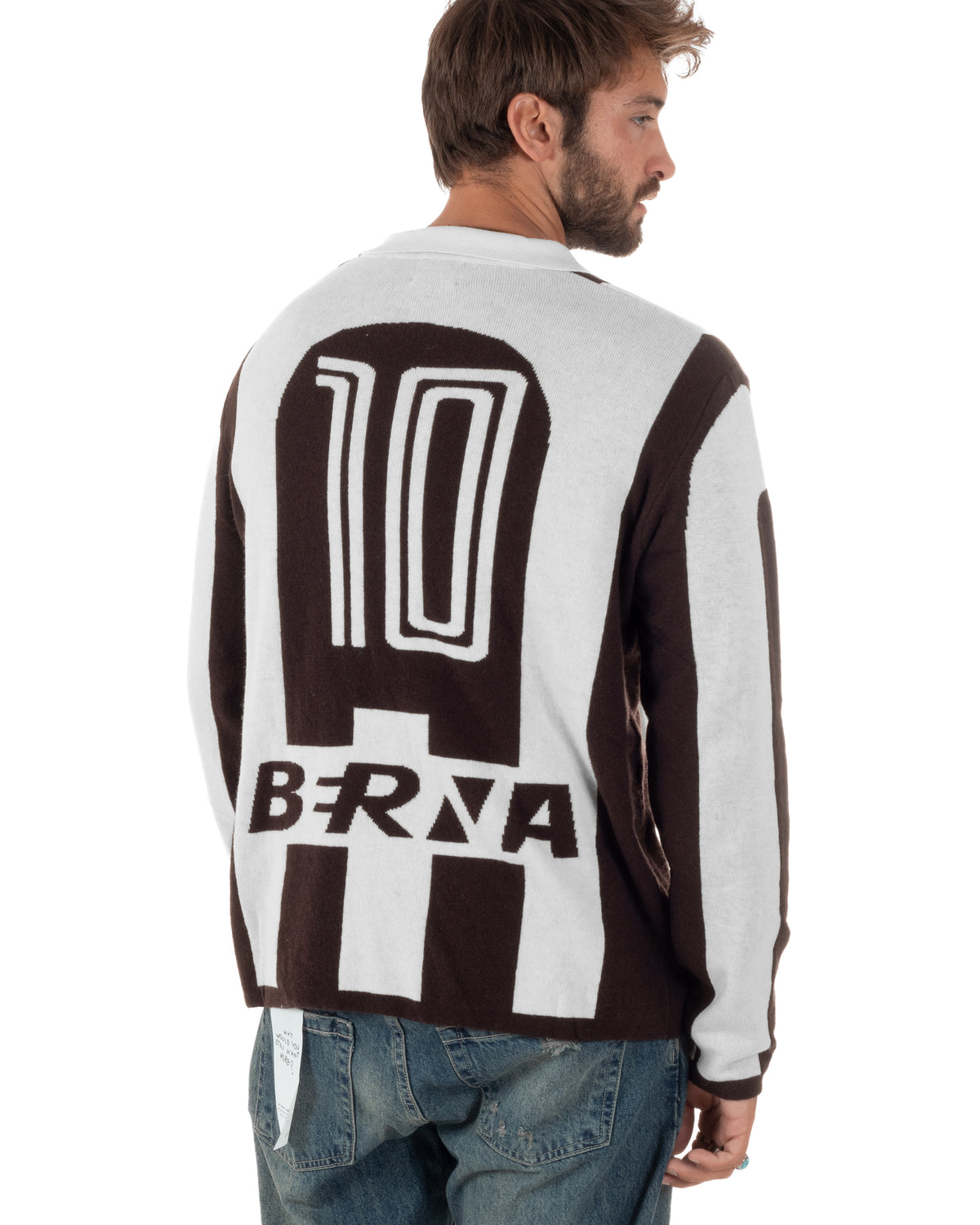 Maglioncino soccer polo uomo college a righe verticali marrone Berna- M 262269-346