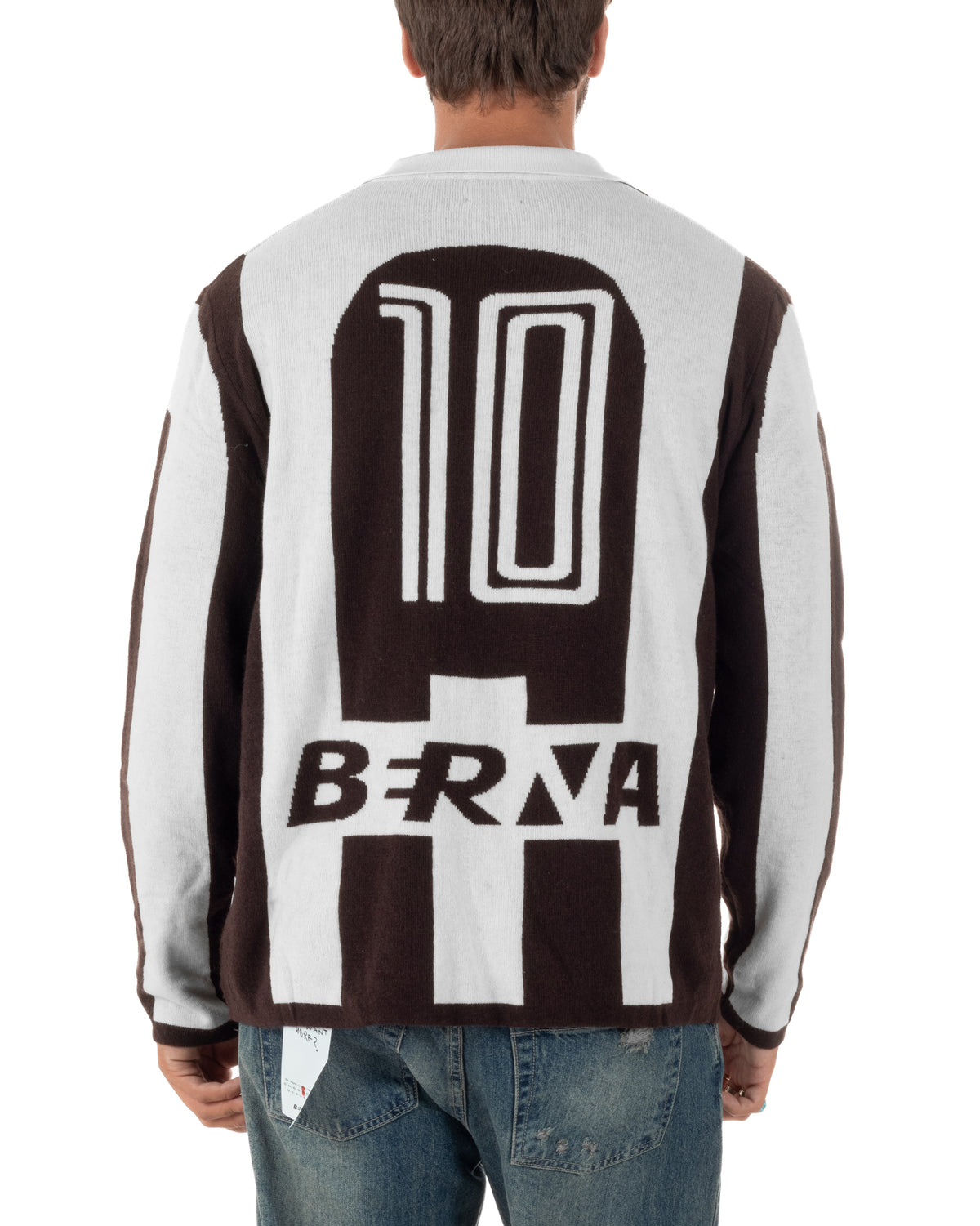 Maglioncino soccer polo uomo college a righe verticali marrone Berna- M 262269-346