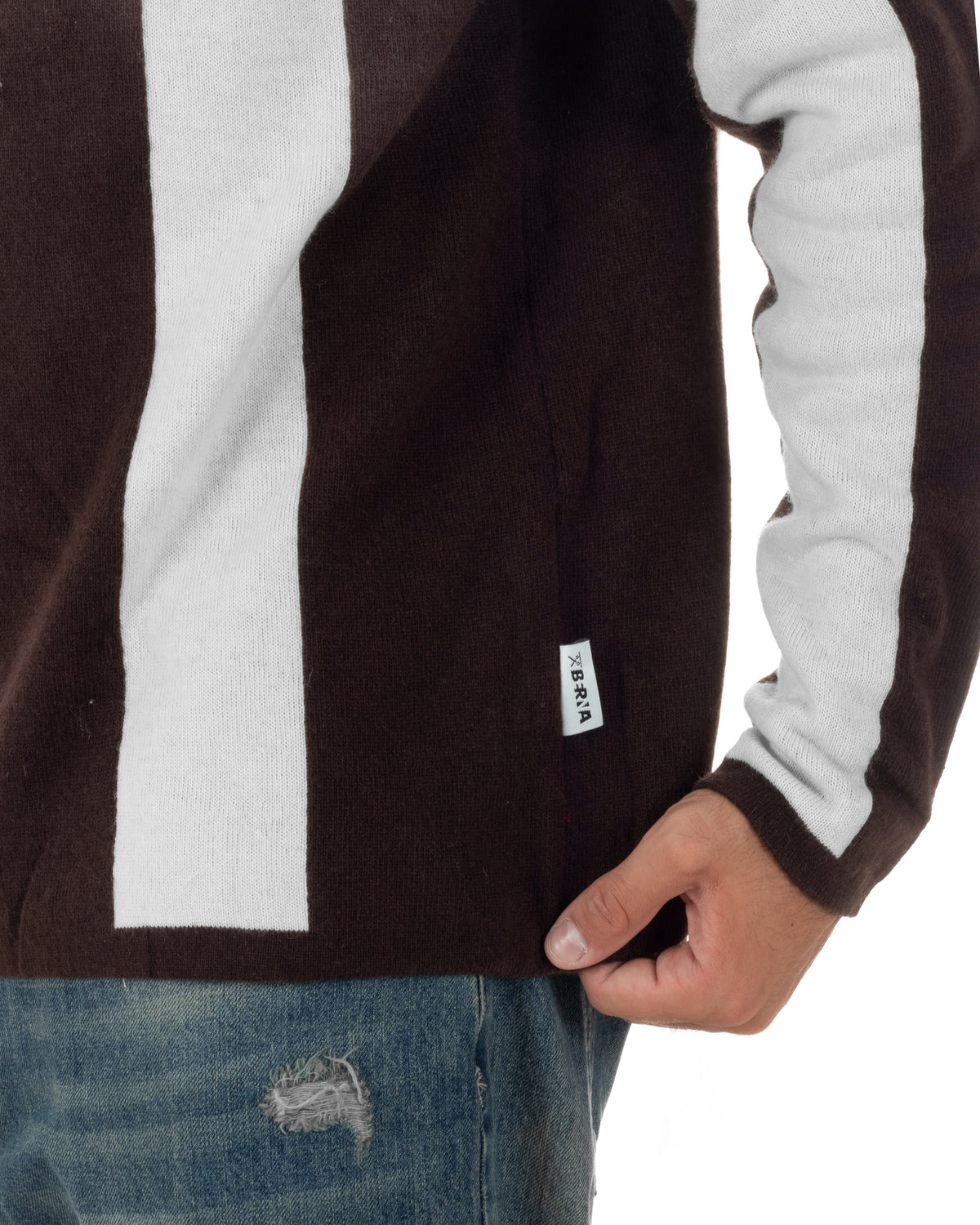 Maglioncino soccer polo uomo college a righe verticali marrone Berna- M 262269-346