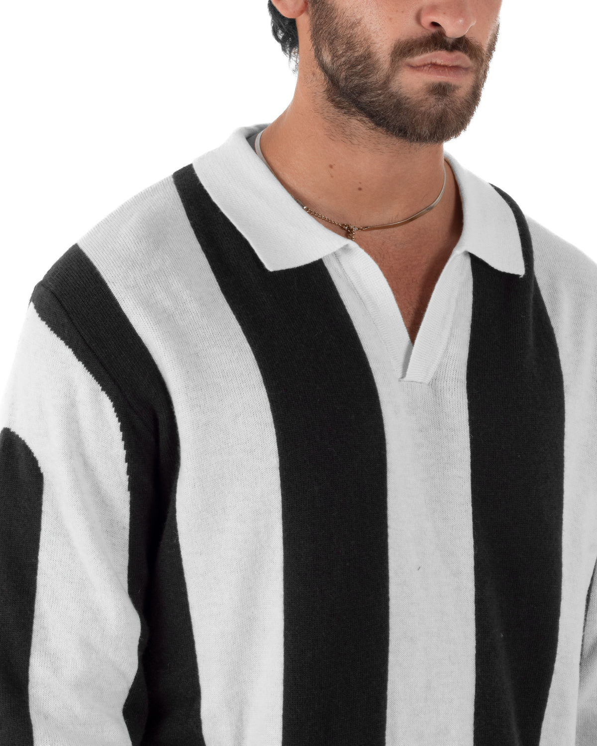 Maglioncino soccer polo uomo college a righe verticali nero Berna- M 262269-346