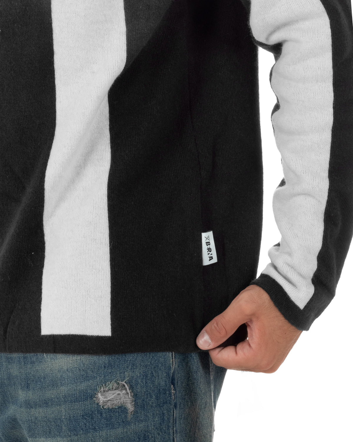 Maglioncino soccer polo uomo college a righe verticali nero Berna- M 262269-346