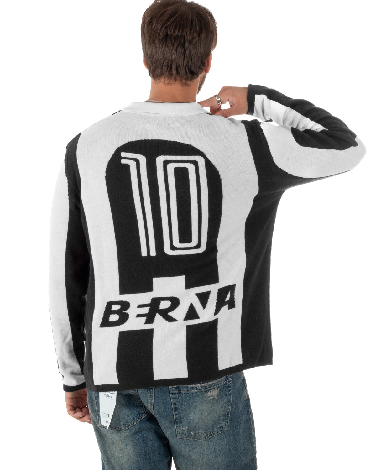 Maglioncino soccer polo uomo college a righe verticali nero Berna- M 262269-346