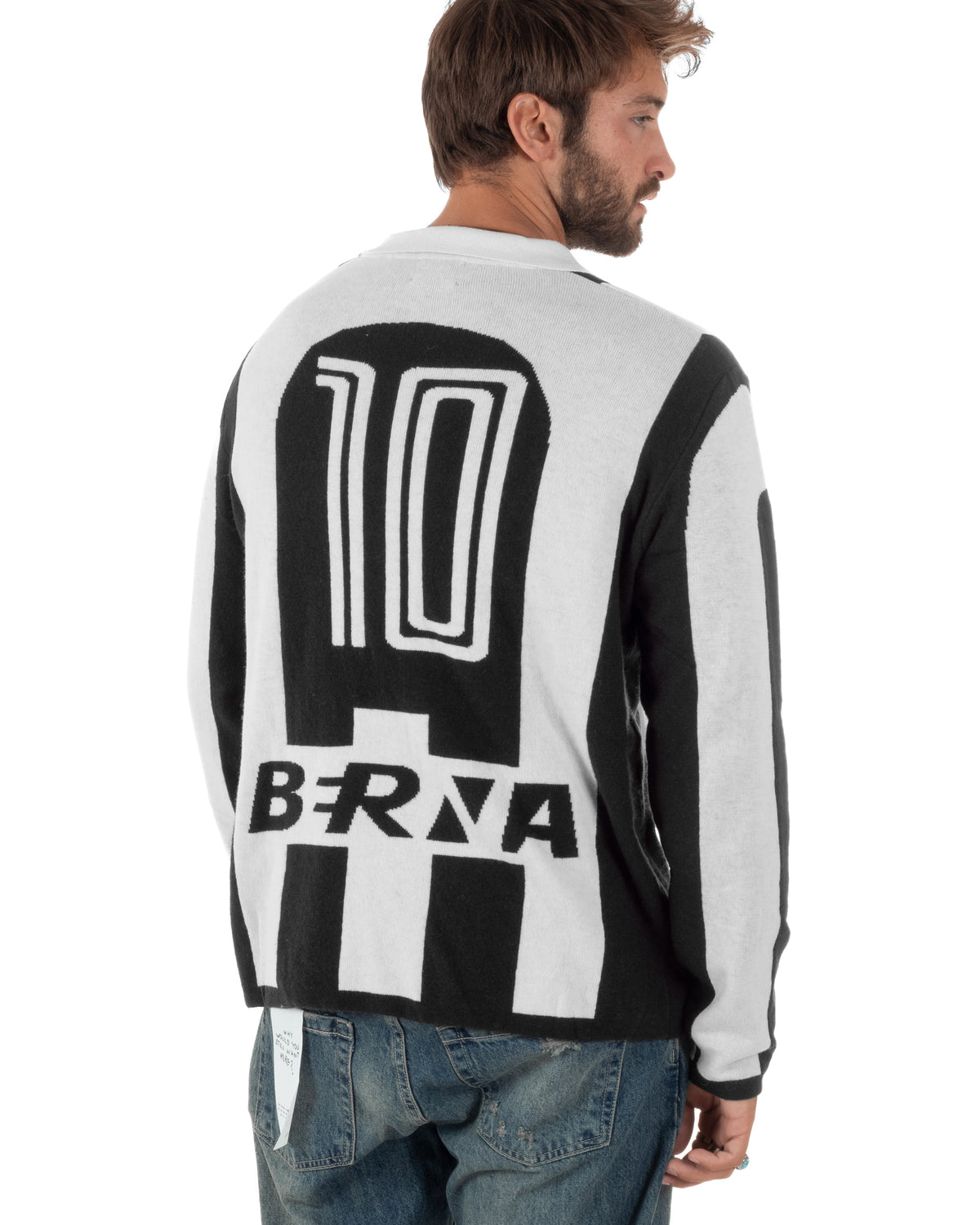 Maglioncino soccer polo uomo college a righe verticali nero Berna- M 262269-346
