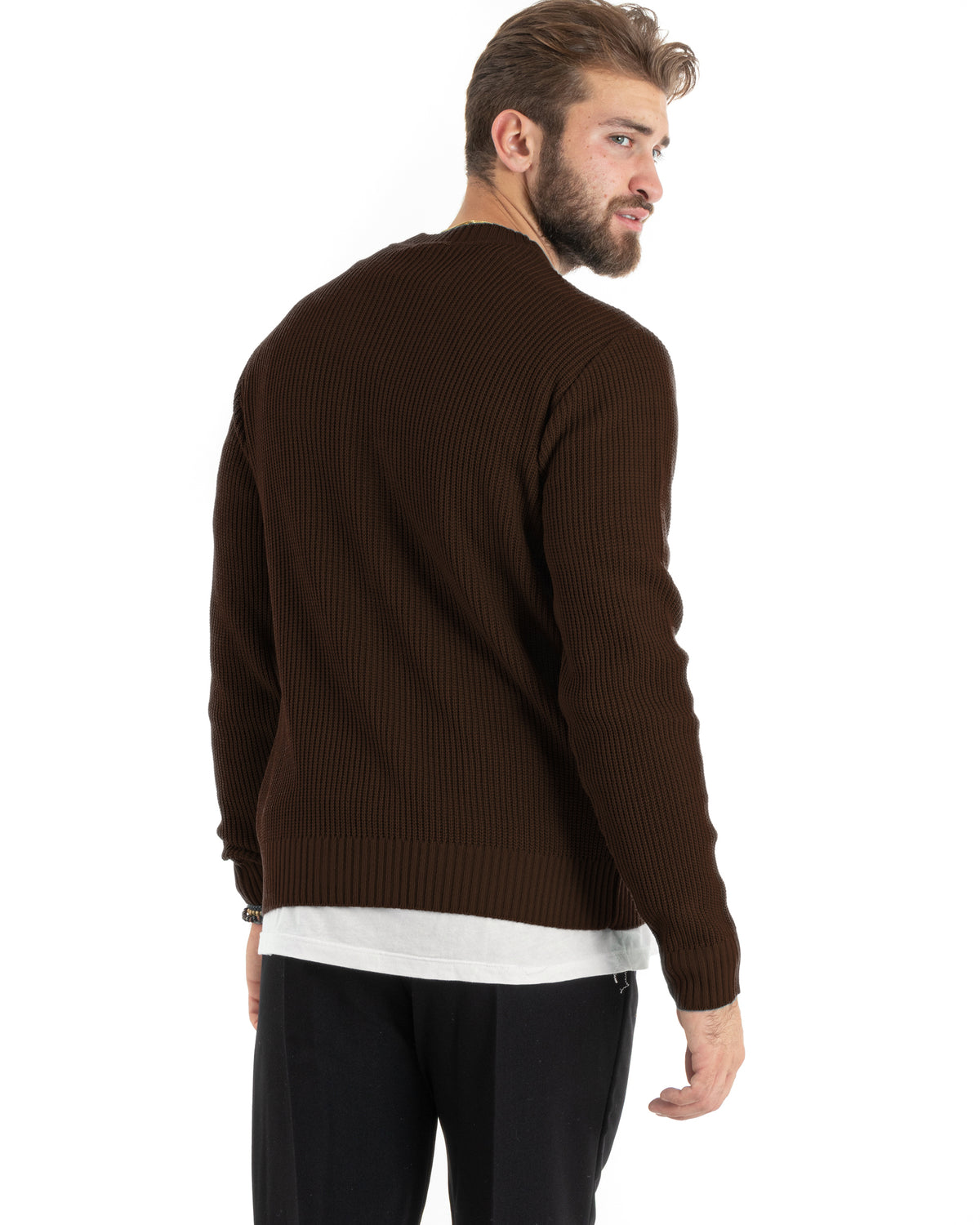 Cardigan Uomo Giacca Con Bottoni Maglioncino Scollo V Maglia Inglese Marrone GIOSAL-M3143A