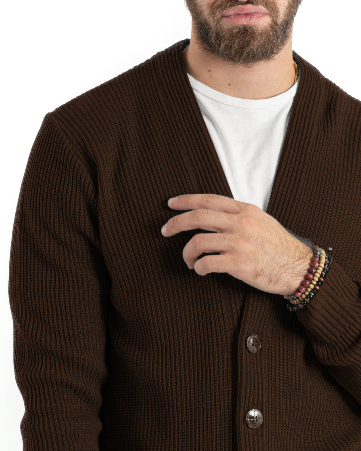 Cardigan Uomo Giacca Con Bottoni Maglioncino Scollo V Maglia Inglese Marrone GIOSAL-M3143A