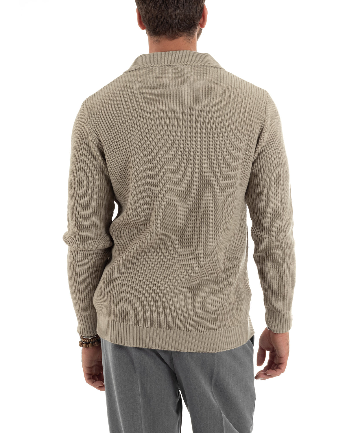 Cardigan Maglioncino Uomo Colletto Polo Bottoni Maglia Inglese Basic Fango GIOSAL-M3144A