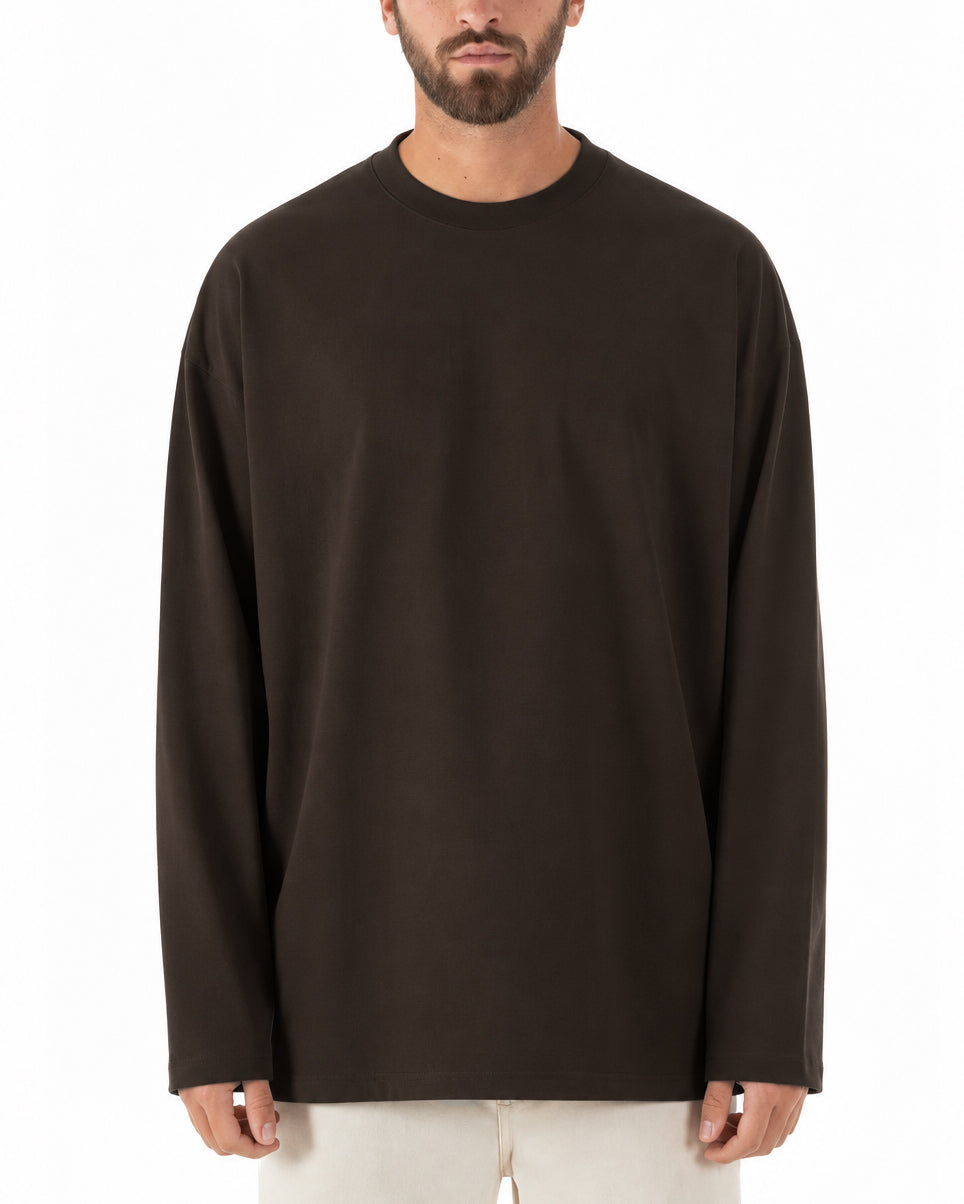 Maglia uomo girocollo t-shirt maniche lunghe long sleeve oversize marrone GIOSAL-M3147A