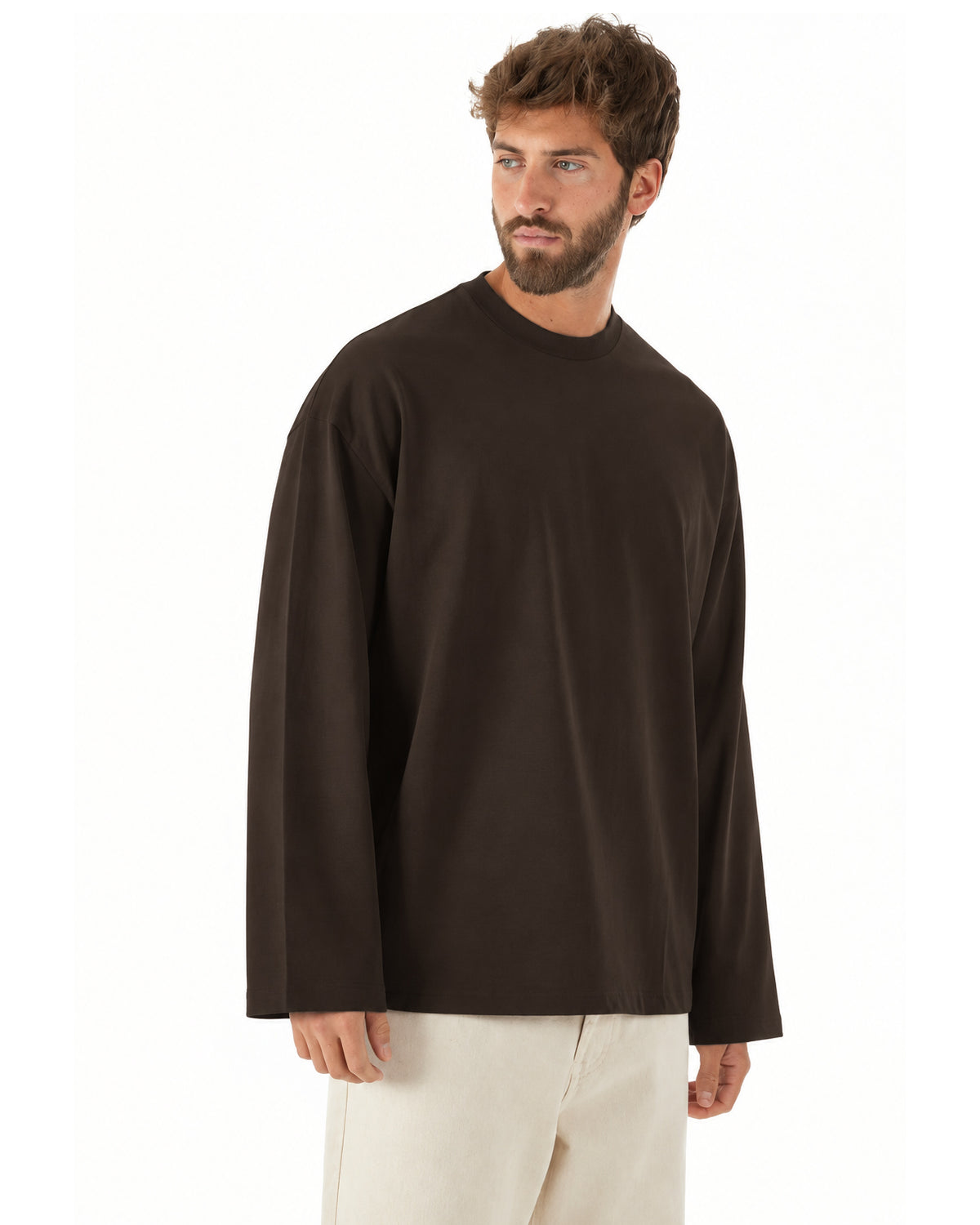 Maglia uomo girocollo t-shirt maniche lunghe long sleeve oversize marrone GIOSAL-M3147A