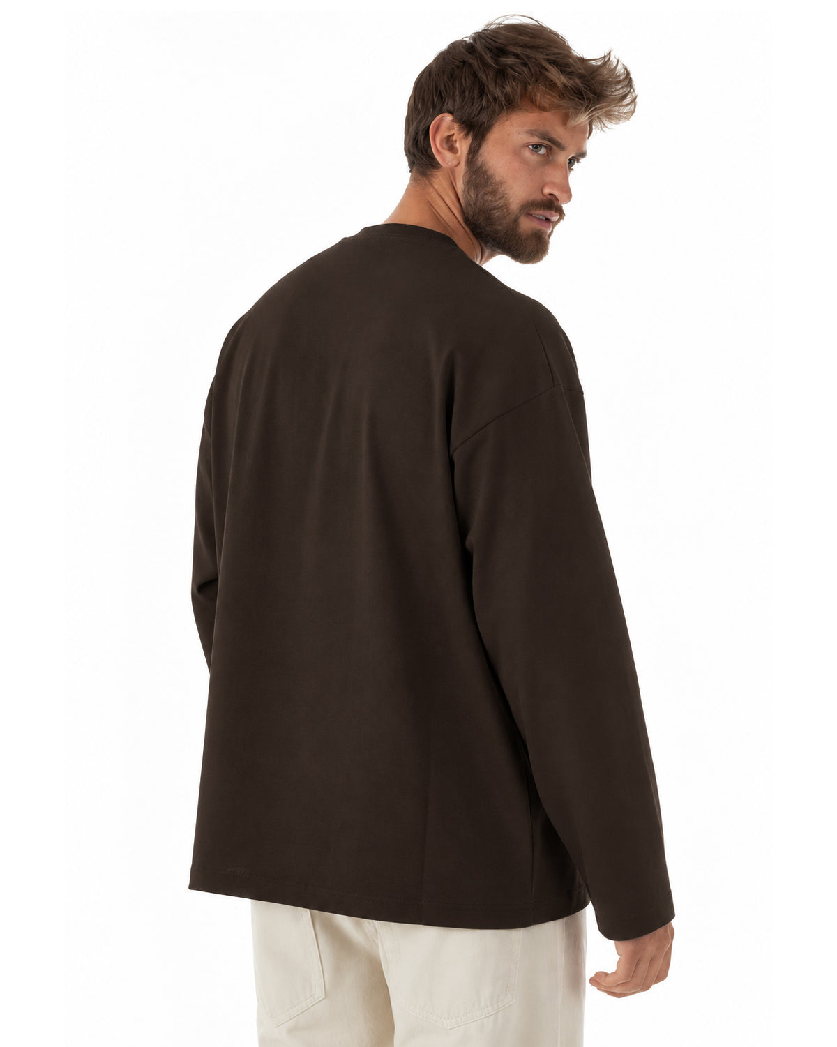 Maglia uomo girocollo t-shirt maniche lunghe long sleeve oversize marrone GIOSAL-M3147A