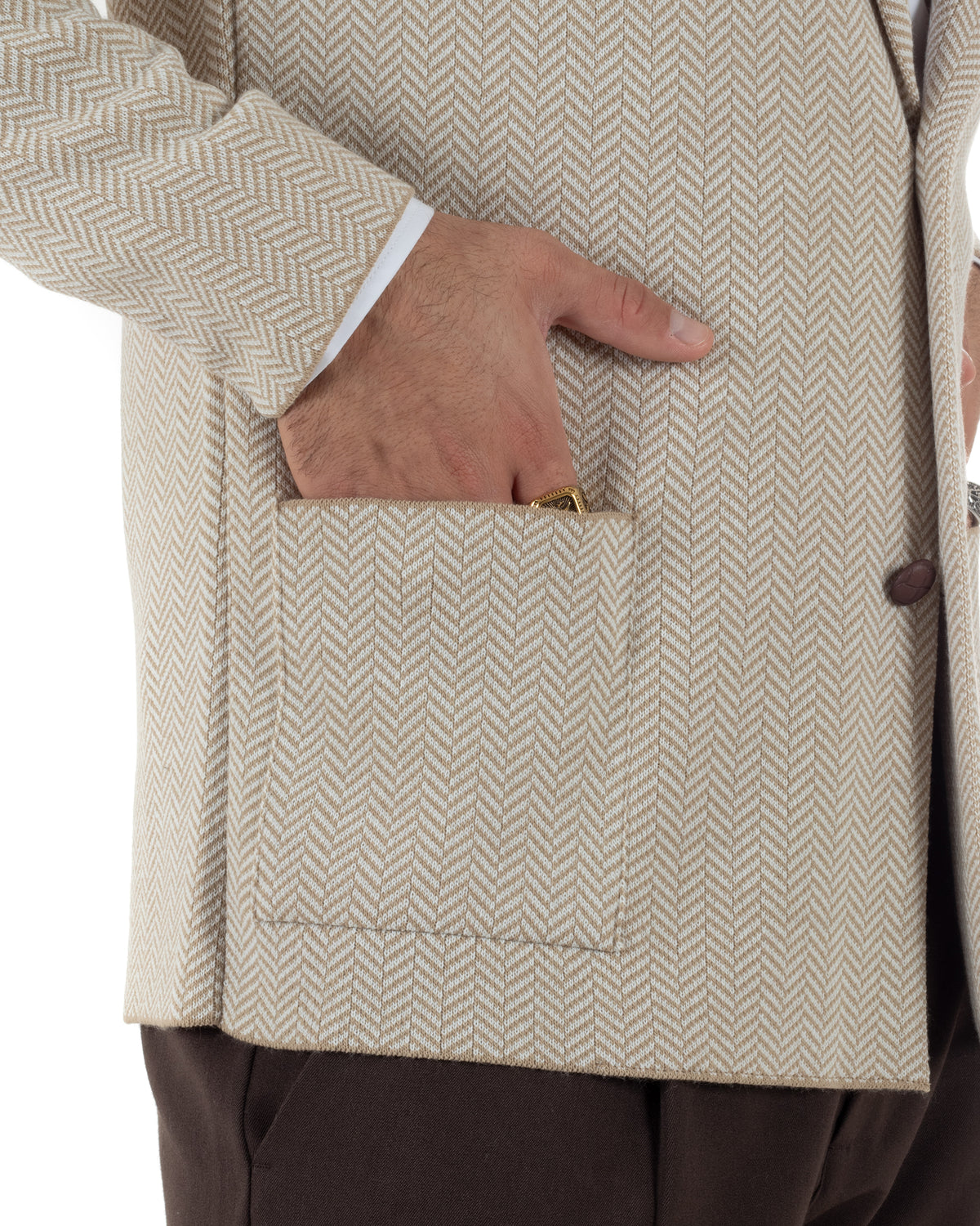 Cardigan giacca blazer uomo monopetto spiga bicolore colletto rever beige BlackSunday-M3149A