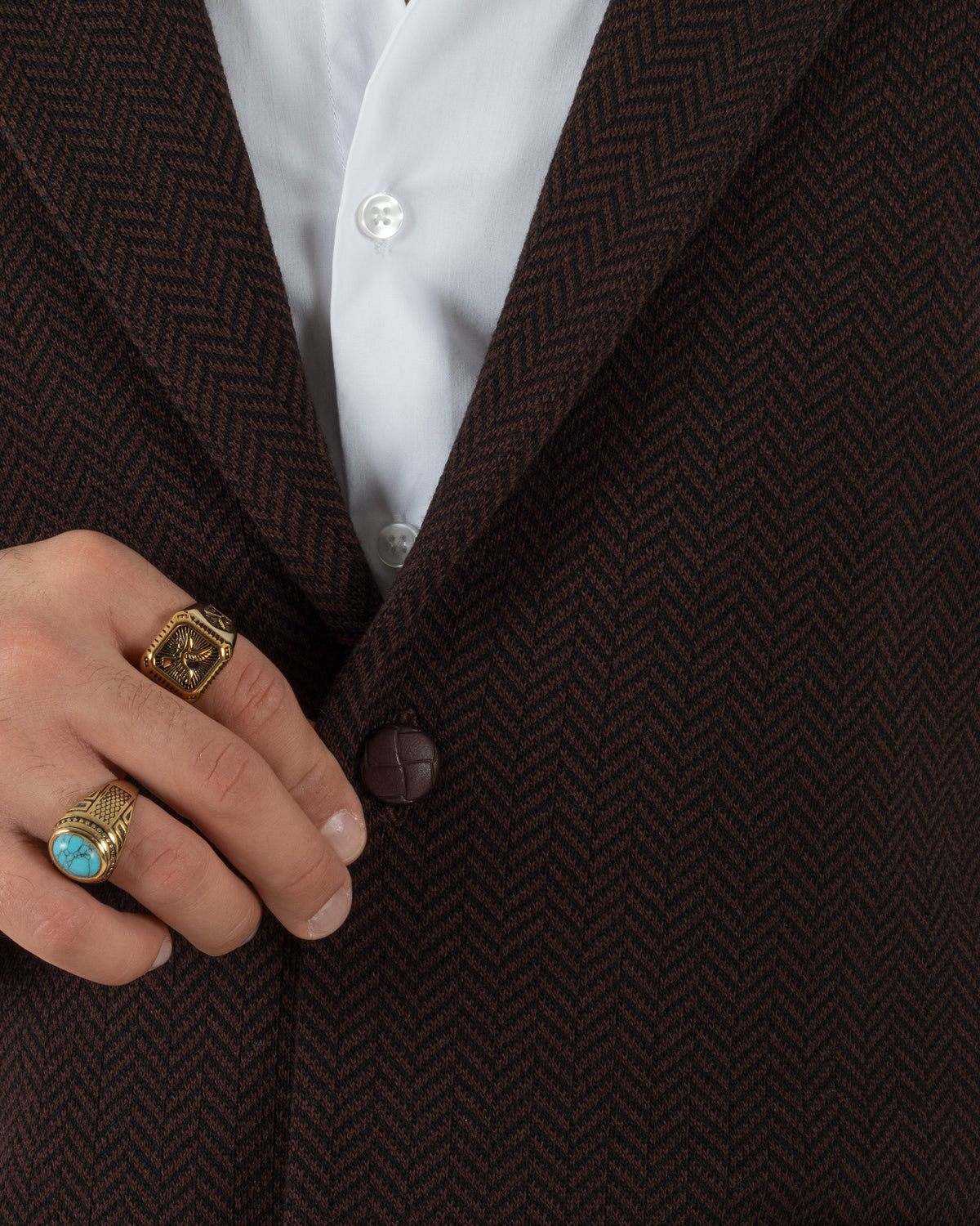Cardigan giacca blazer uomo monopetto spiga bicolore colletto rever marrone BlackSunday-M3150A