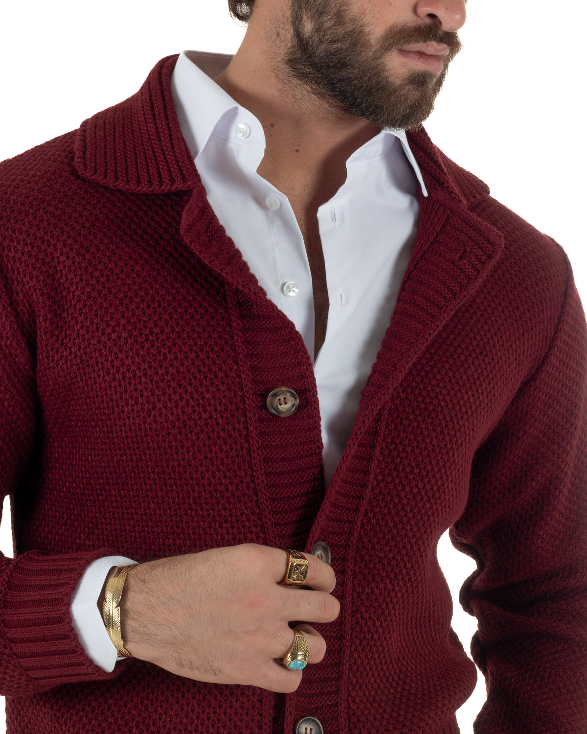 Cardigan polo uomo maglia bottoni nido d'ape tasche bordeaux BlackSunday-M3153A