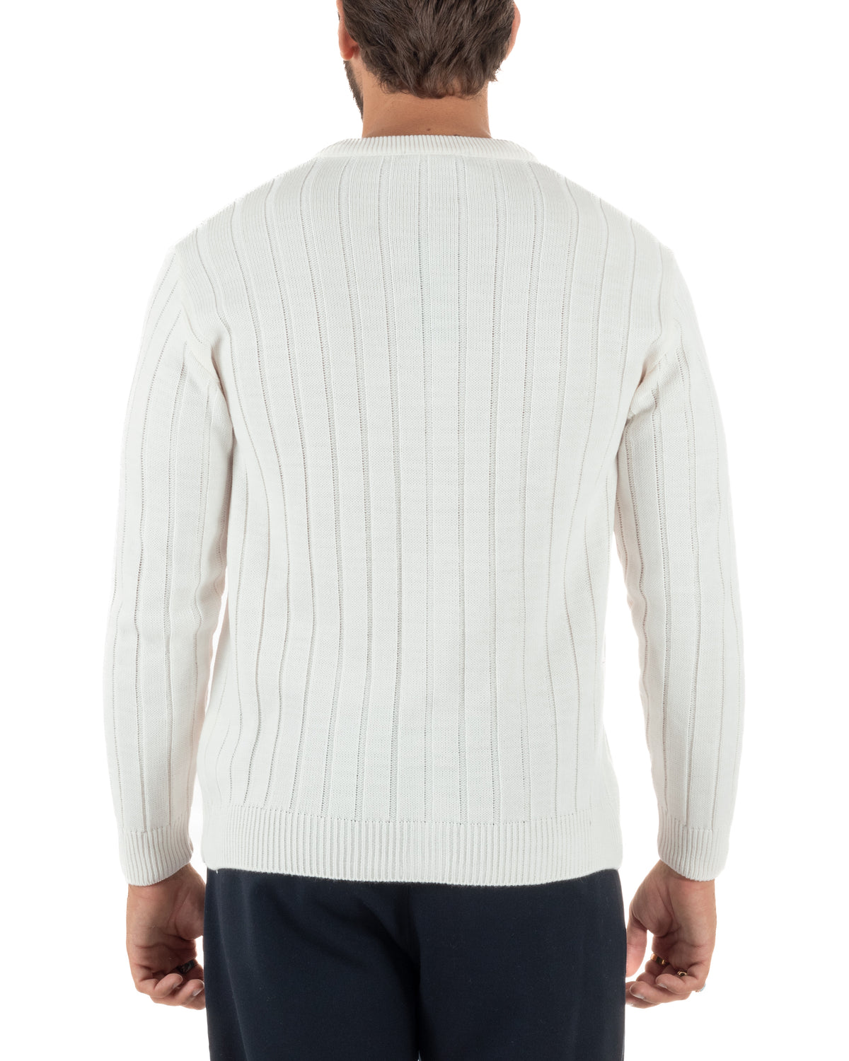 Cardigan giacca coreana uomo maglia coste verticali bianco GIOSAL-M3158A