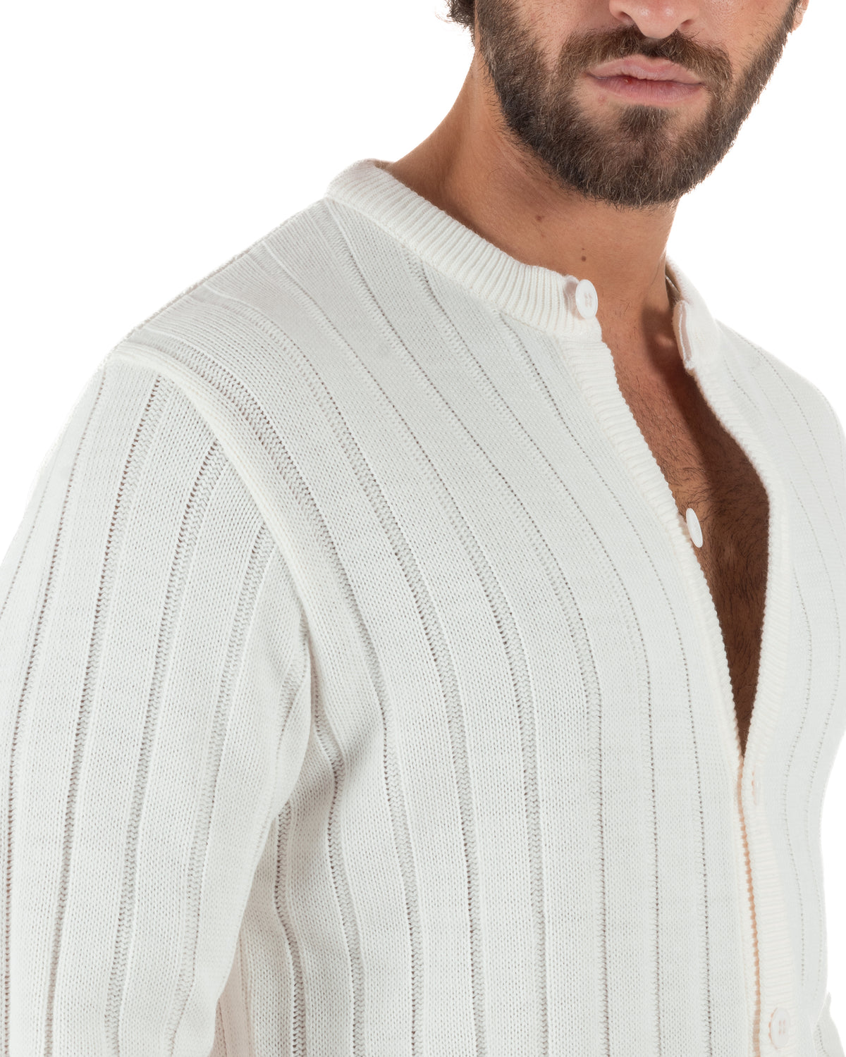 Cardigan giacca coreana uomo maglia coste verticali bianco GIOSAL-M3158A