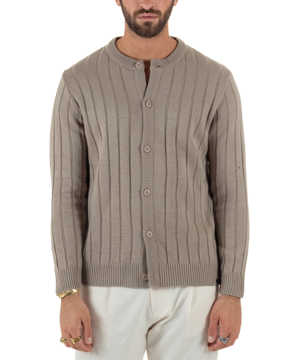 Cardigan giacca coreana uomo maglia coste verticali fango GIOSAL-M3159A