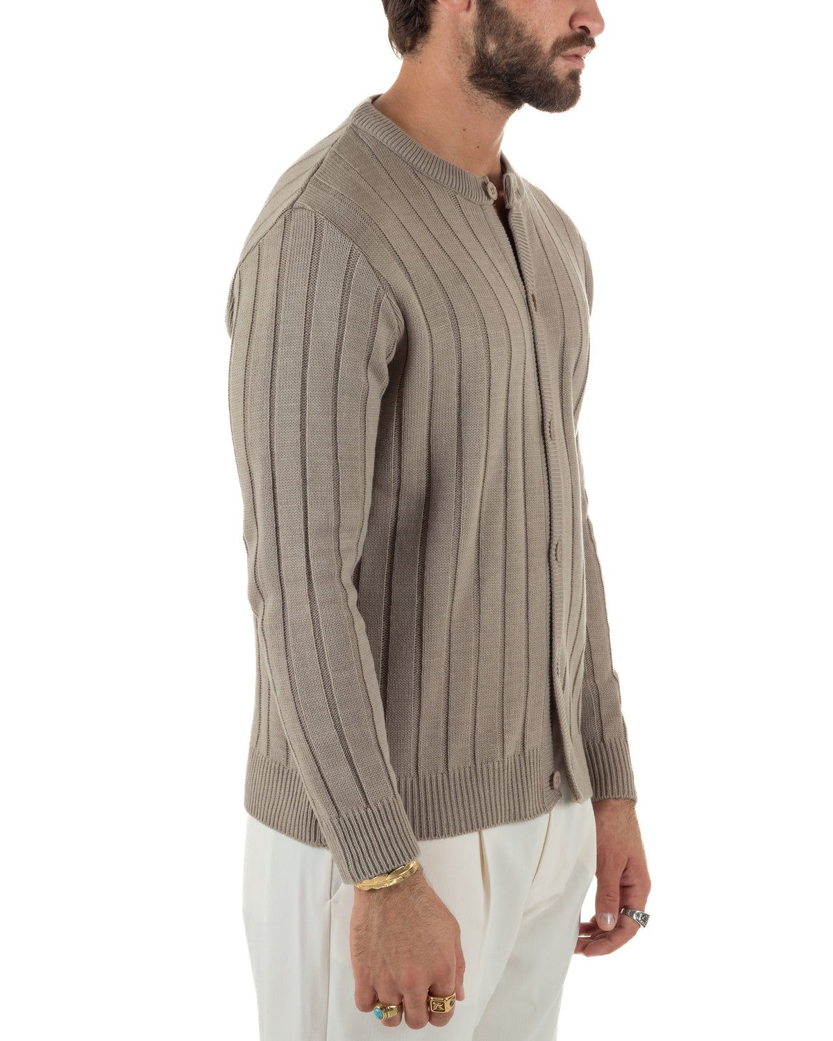 Cardigan giacca coreana uomo maglia coste verticali fango GIOSAL-M3159A