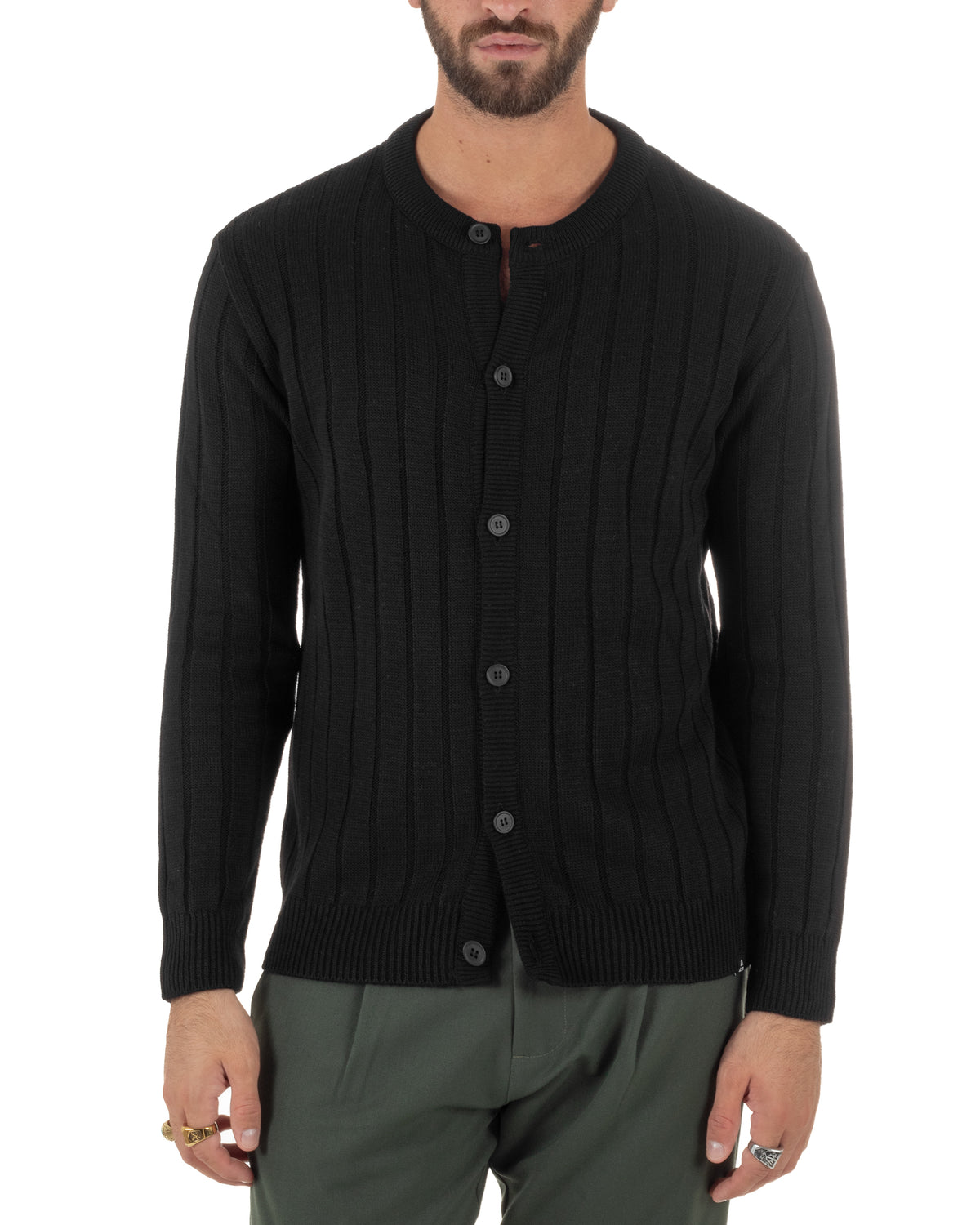 Cardigan giacca coreana uomo maglia coste verticali nero GIOSAL-M3160A