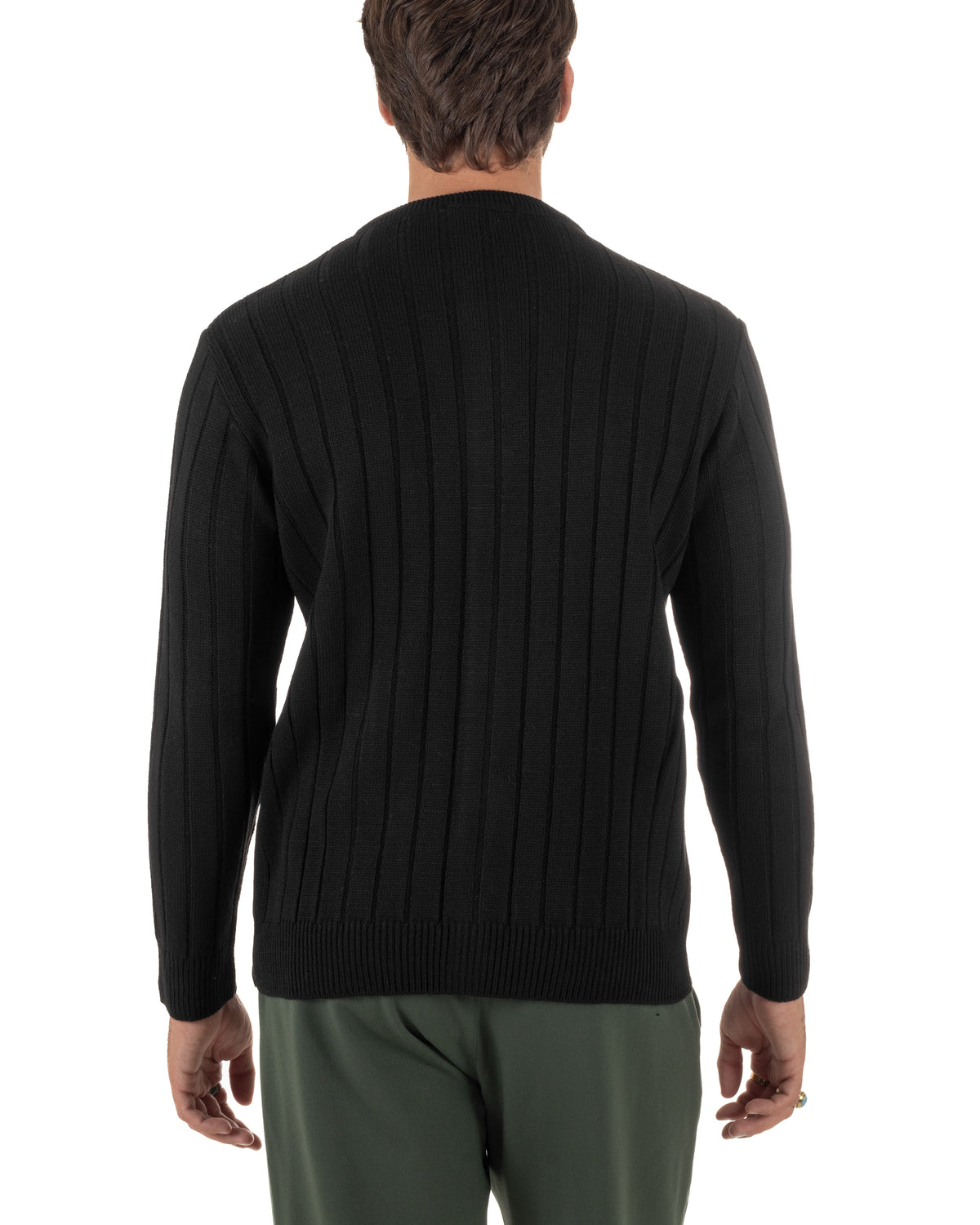 Cardigan giacca coreana uomo maglia coste verticali nero GIOSAL-M3160A