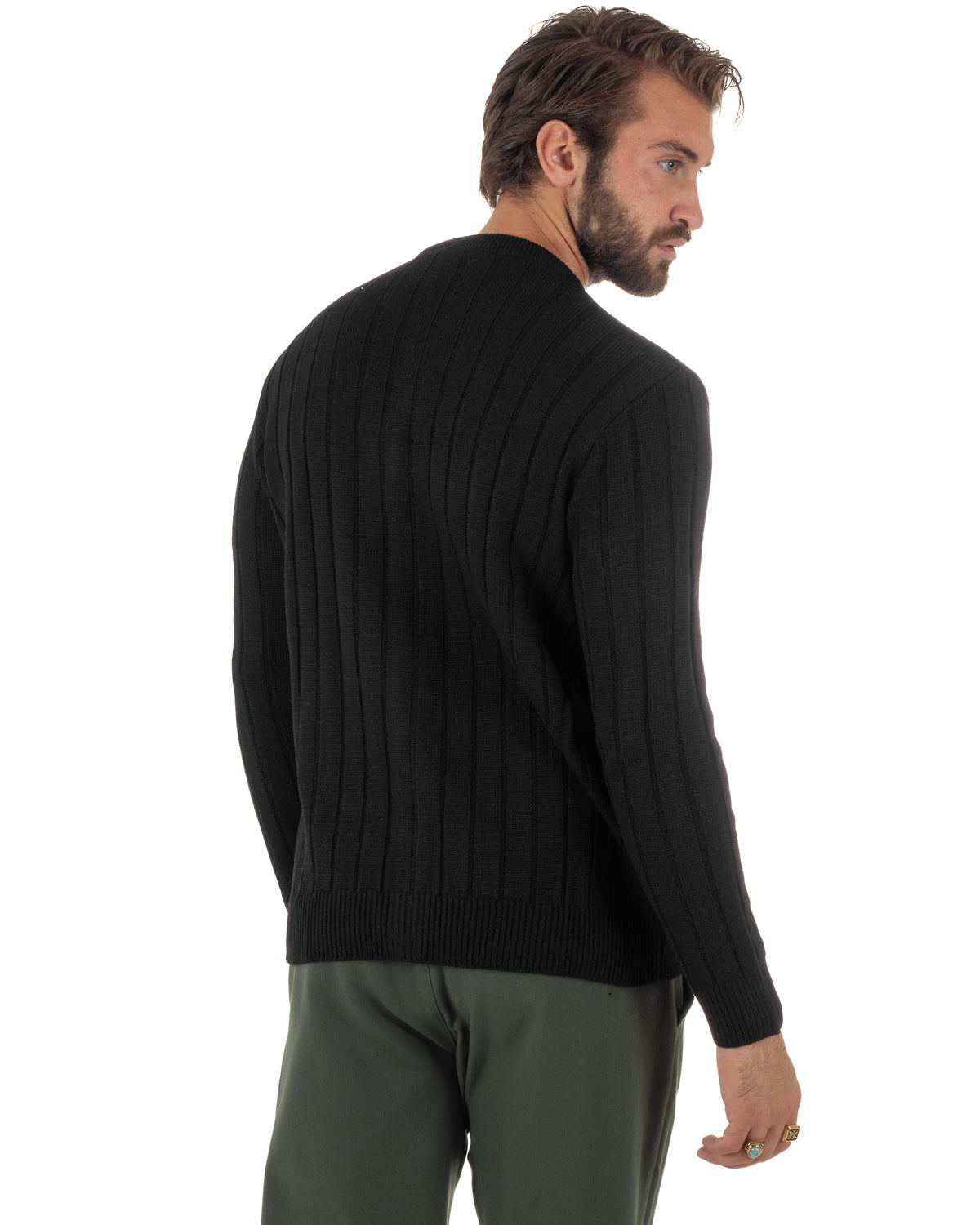Cardigan giacca coreana uomo maglia coste verticali nero GIOSAL-M3160A